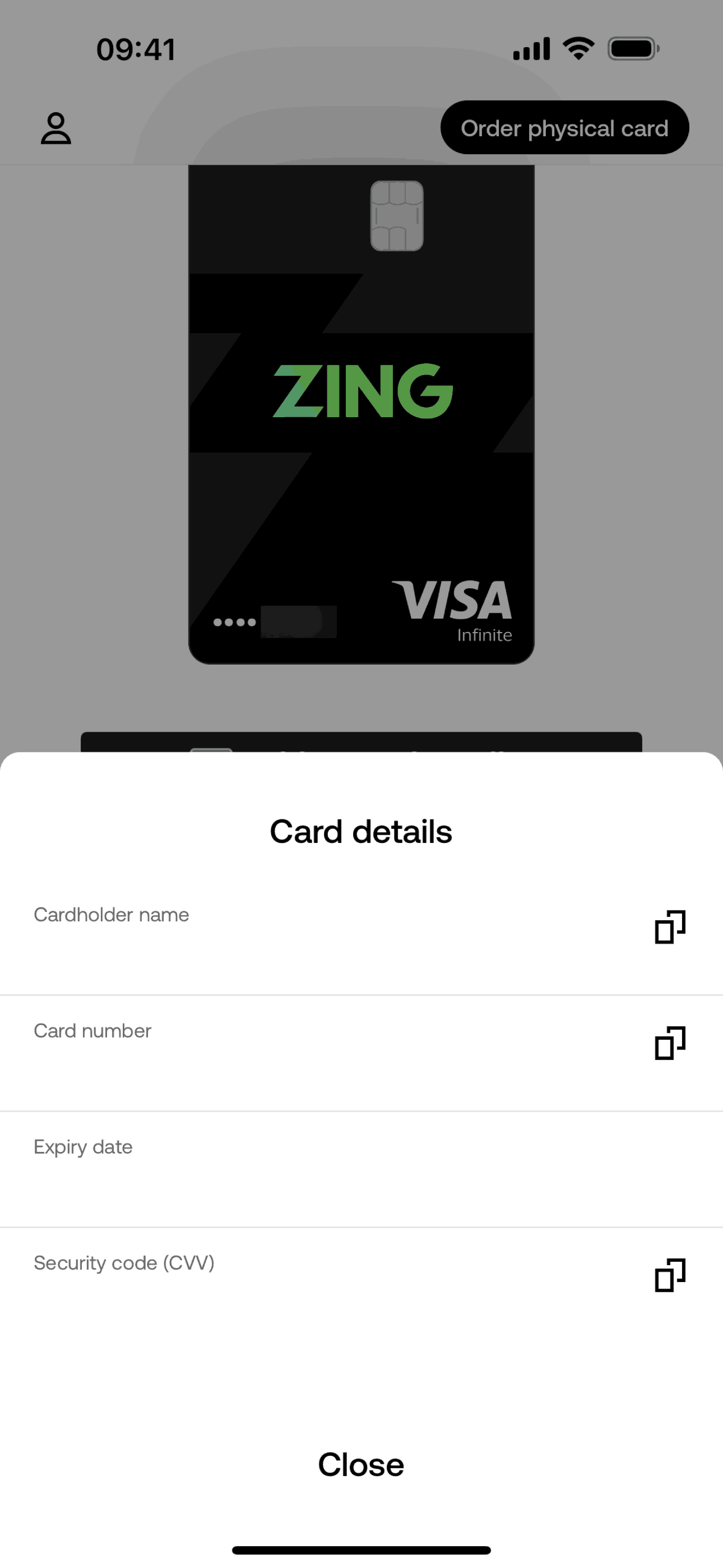 Zing iOS Finance interface screenshot 12