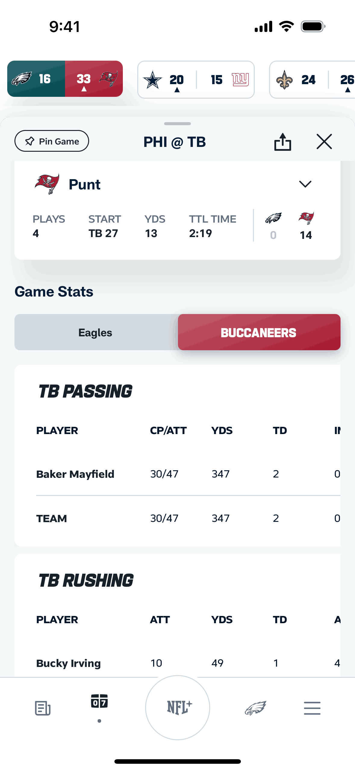 NFL iOS Sports interface screenshot 1