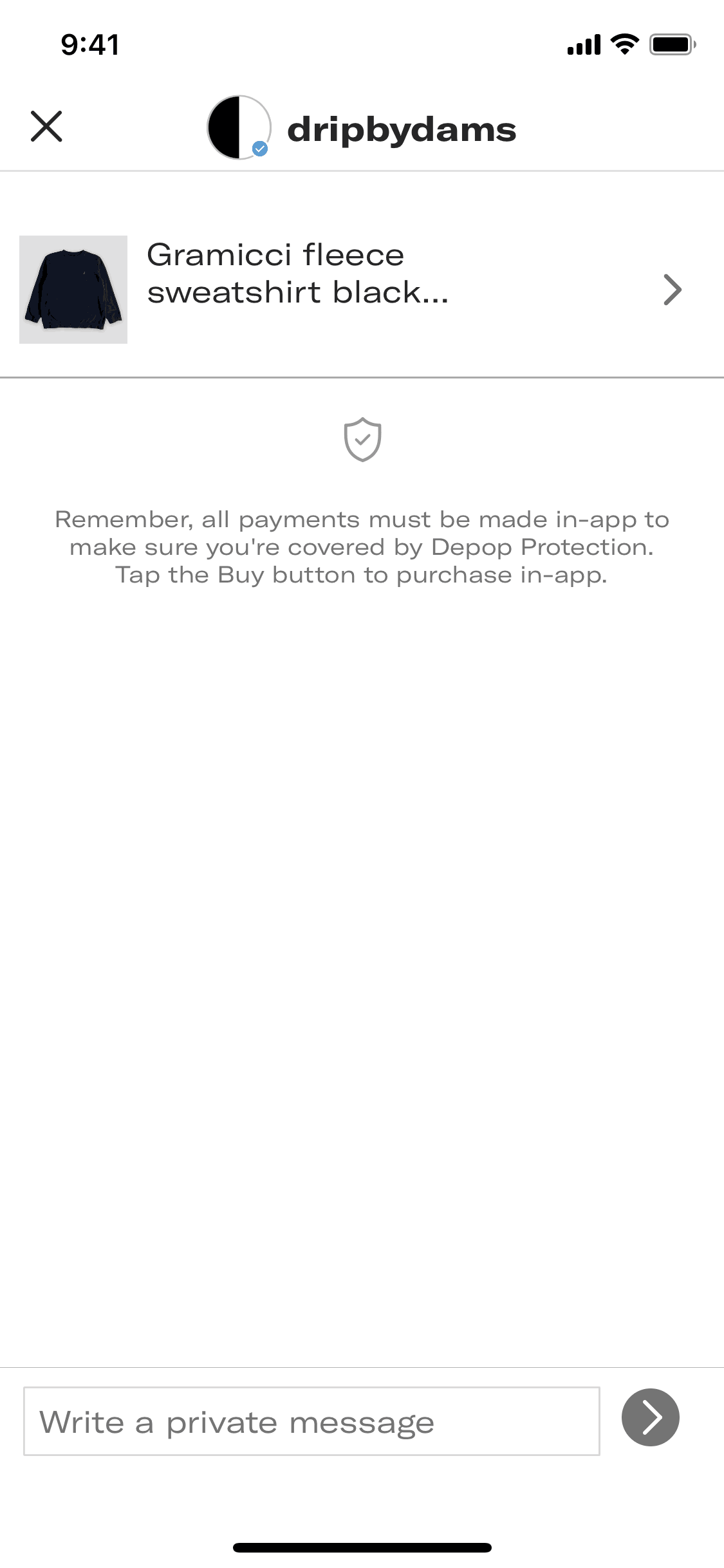 Messaging shop about a product on Depop (ios) screen 2