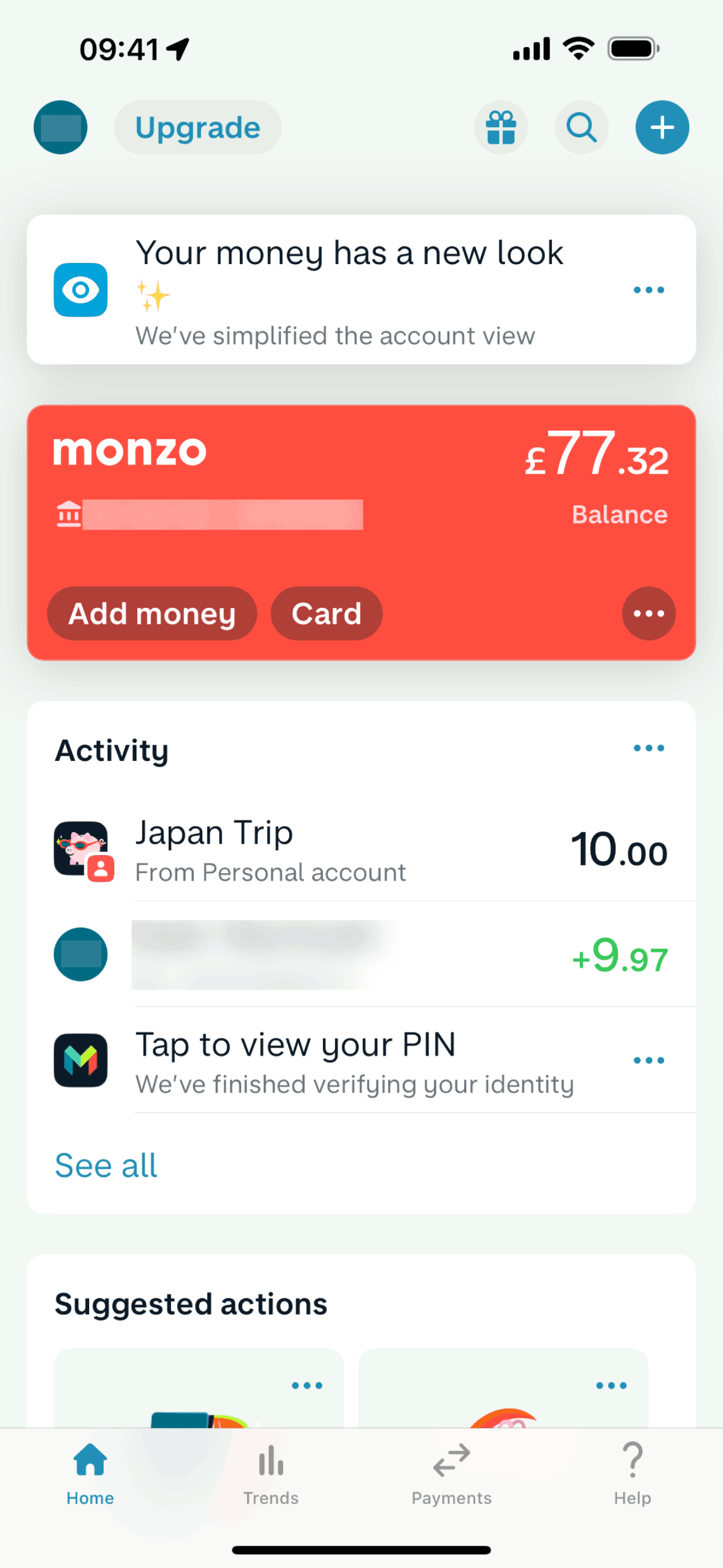 Monzo iOS Finance interface screenshot 1