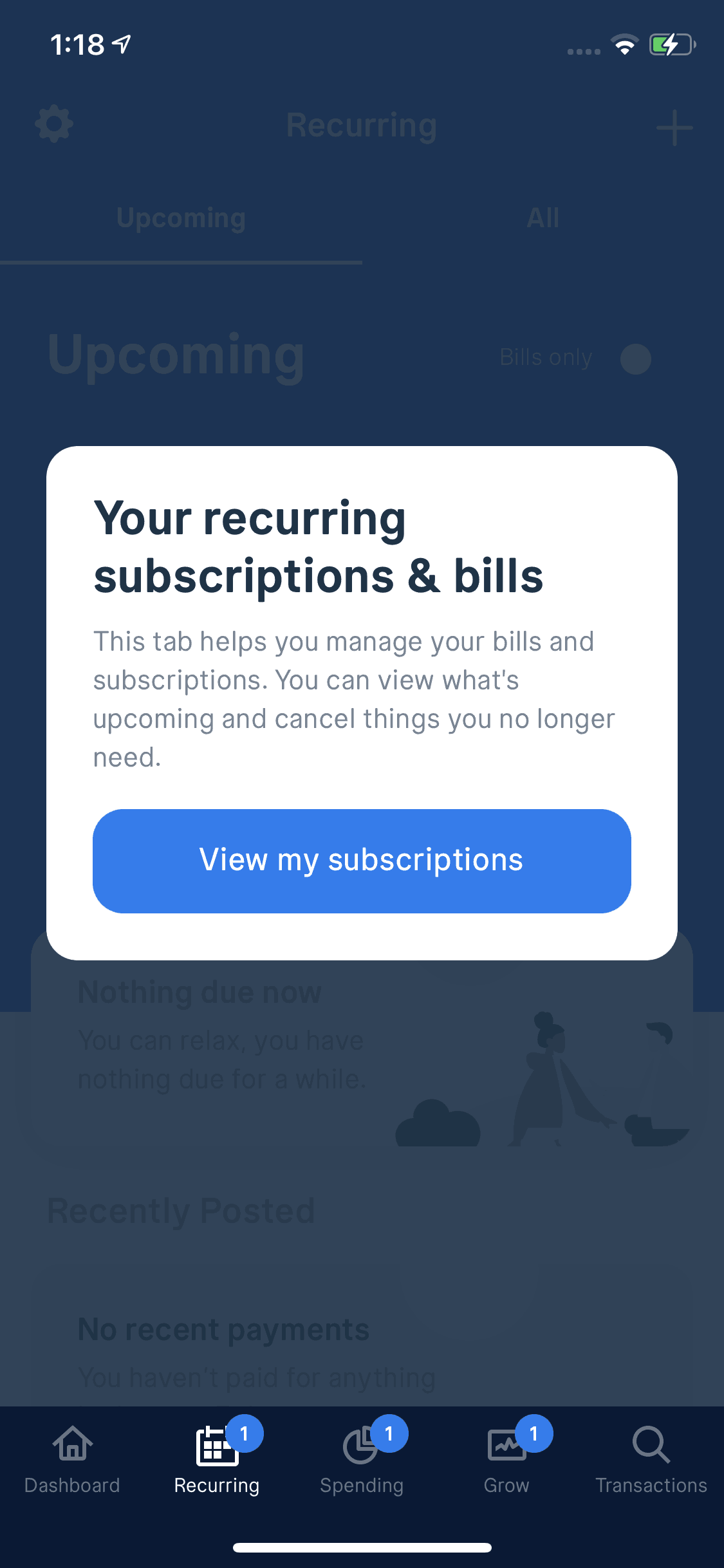 Truebill iOS Finance interface screenshot 2