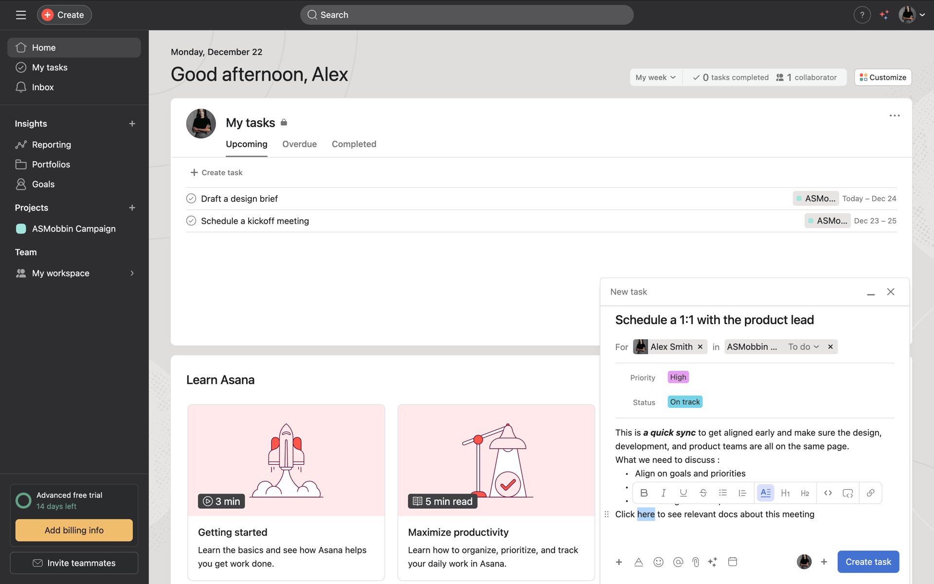 Asana Web Business interface screenshot 8