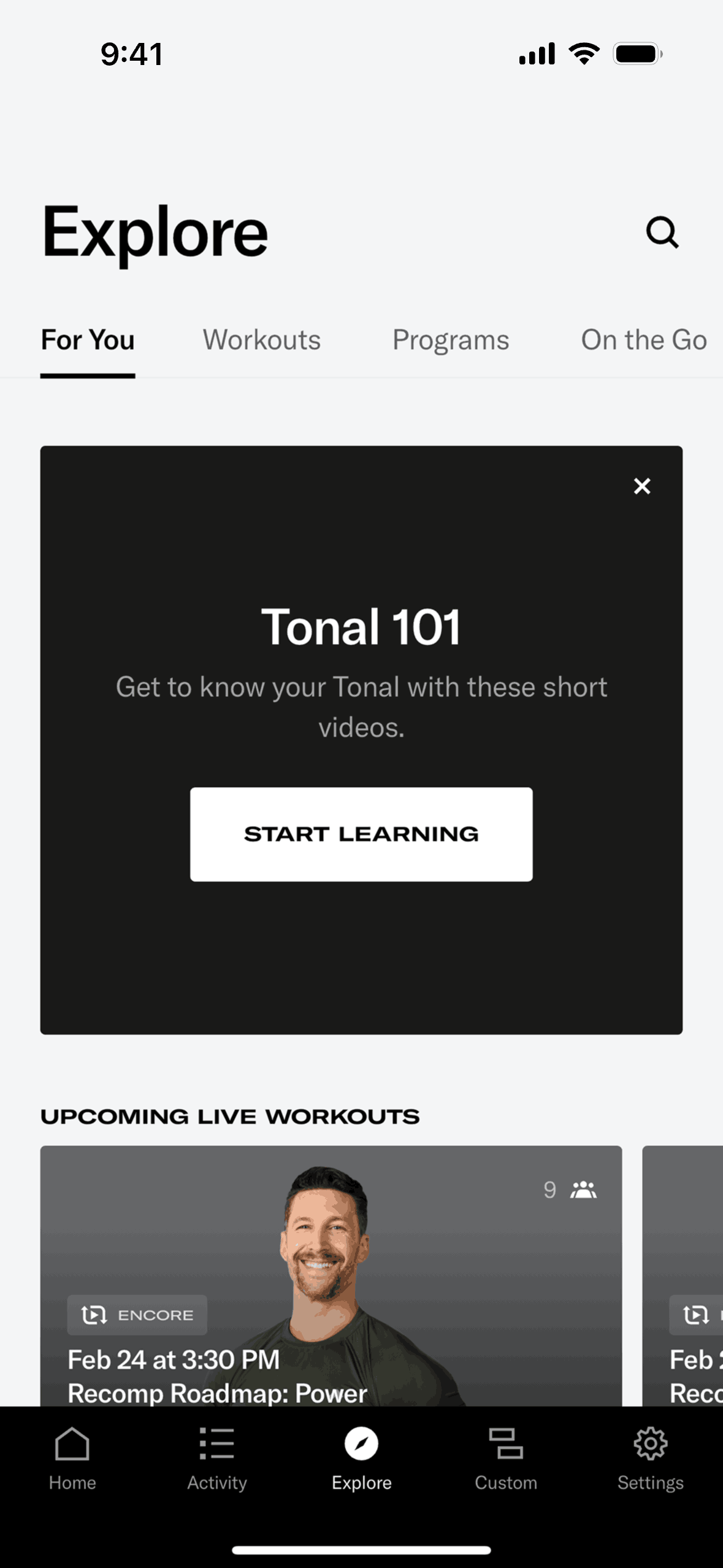 Tonal iOS strength training interface screenshot 20