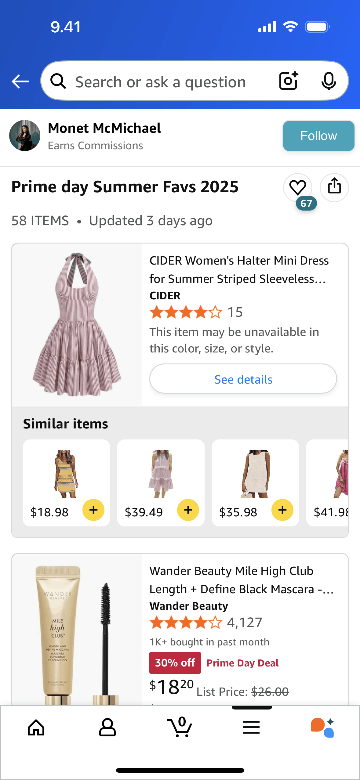 Amazon creator profile detail on Amazon Shopping (ios) screen 2