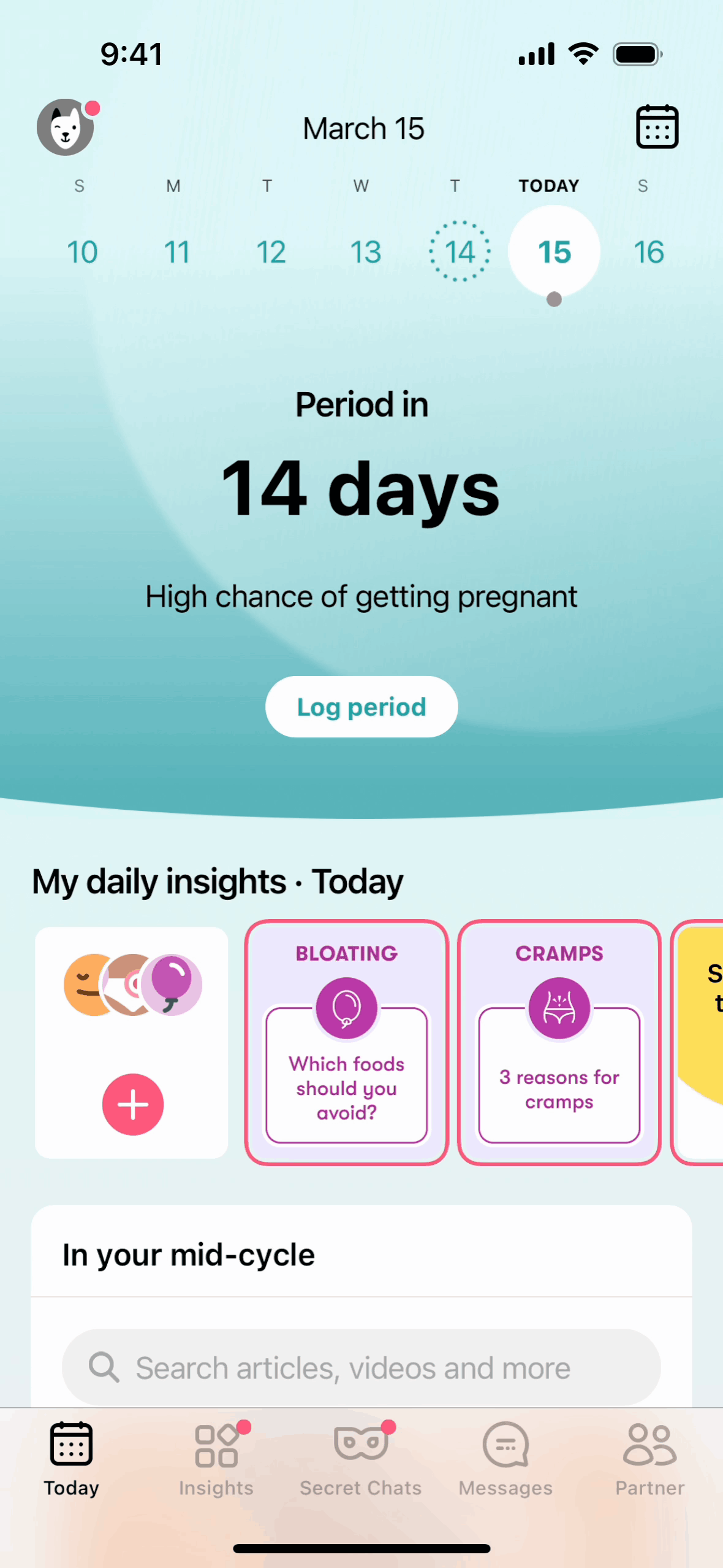 Flo iOS Health & Fitness interface screenshot 1