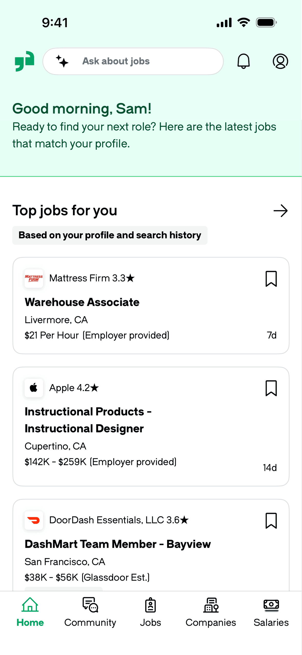 Glassdoor iOS Jobs & Recruitment interface screenshot 1
