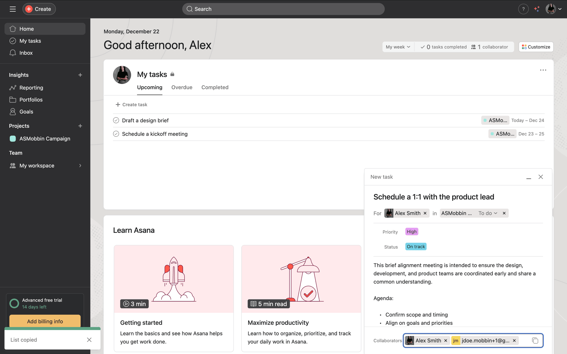 Asana Web Business interface screenshot 20