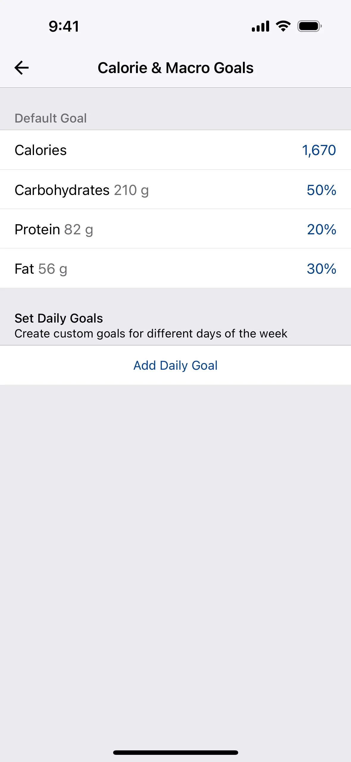 Setting a daily goal on MyFitnessPal (ios) screen 2