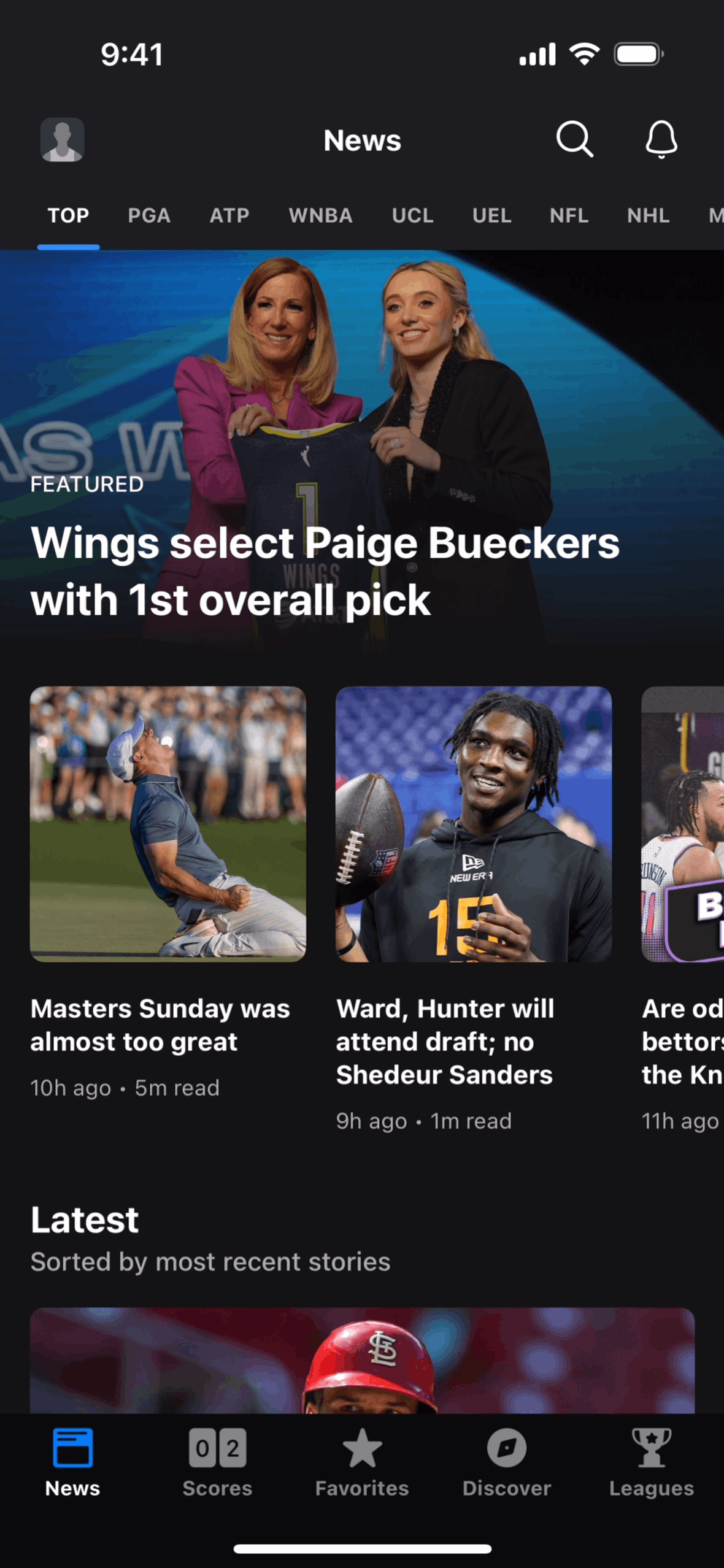 theScore iOS Sports interface screenshot 1