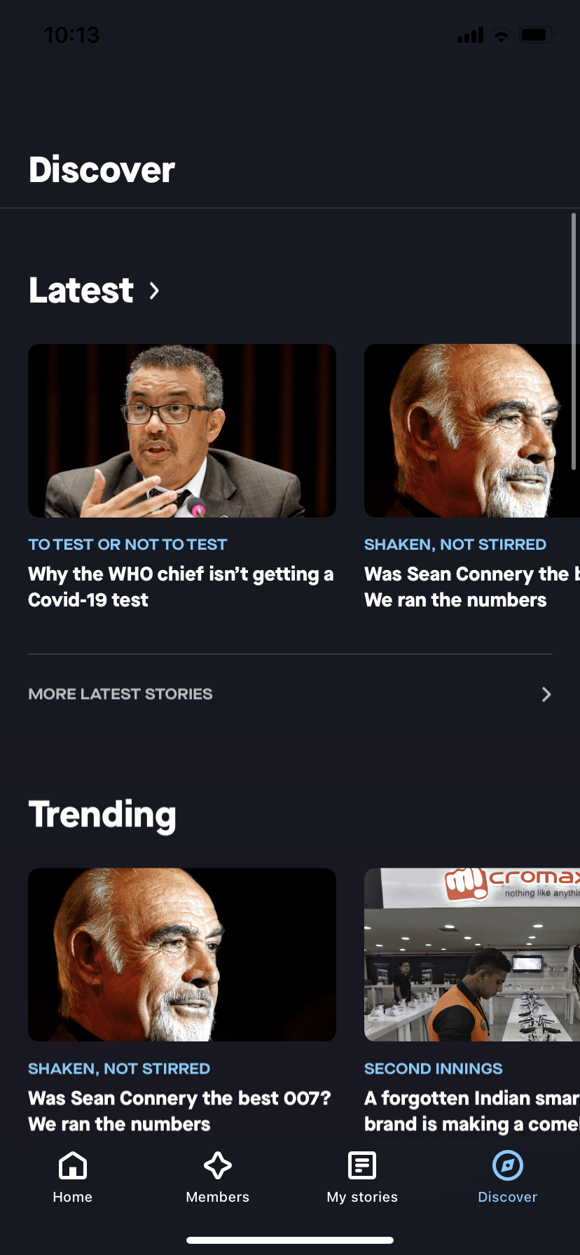 Quartz iOS News interface screenshot 1