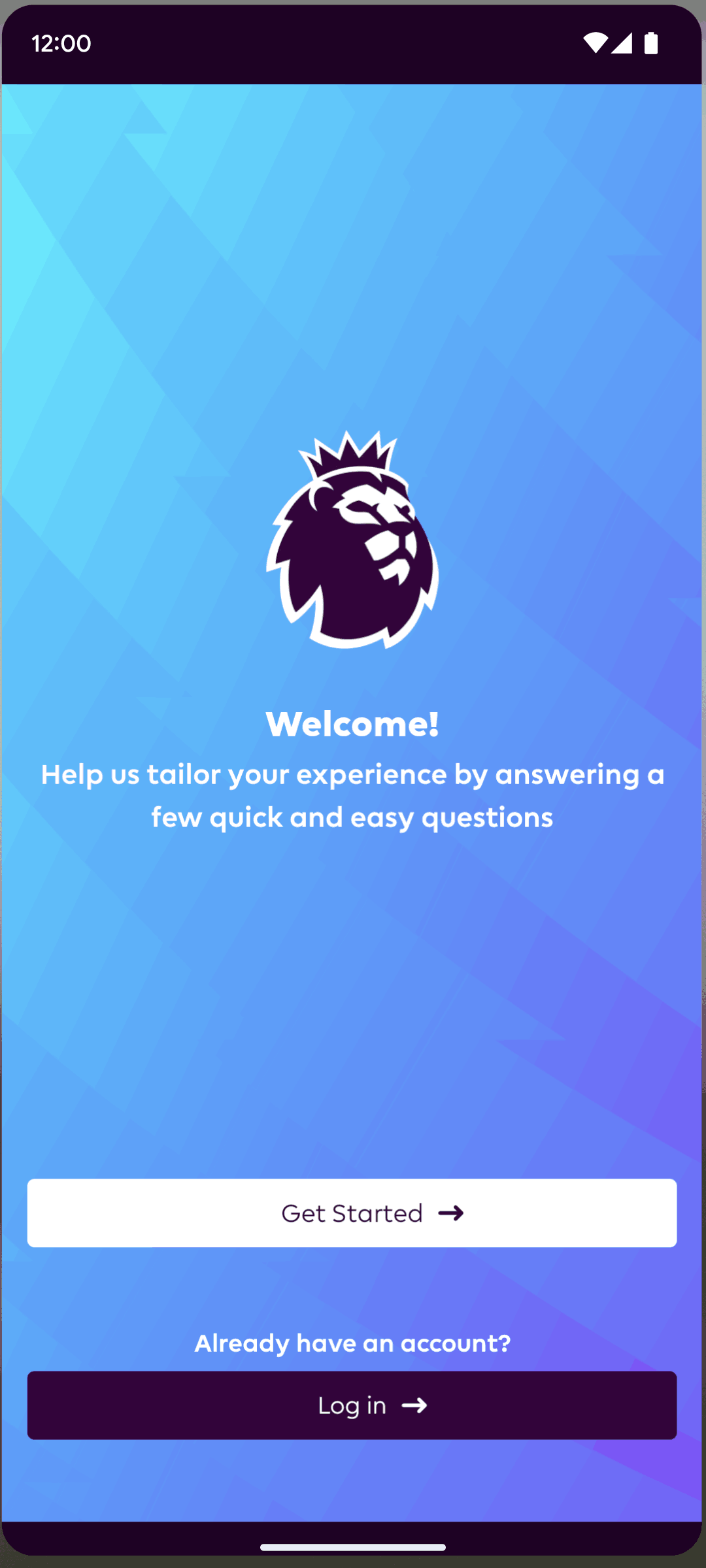 Premier League Android Sports interface screenshot 1