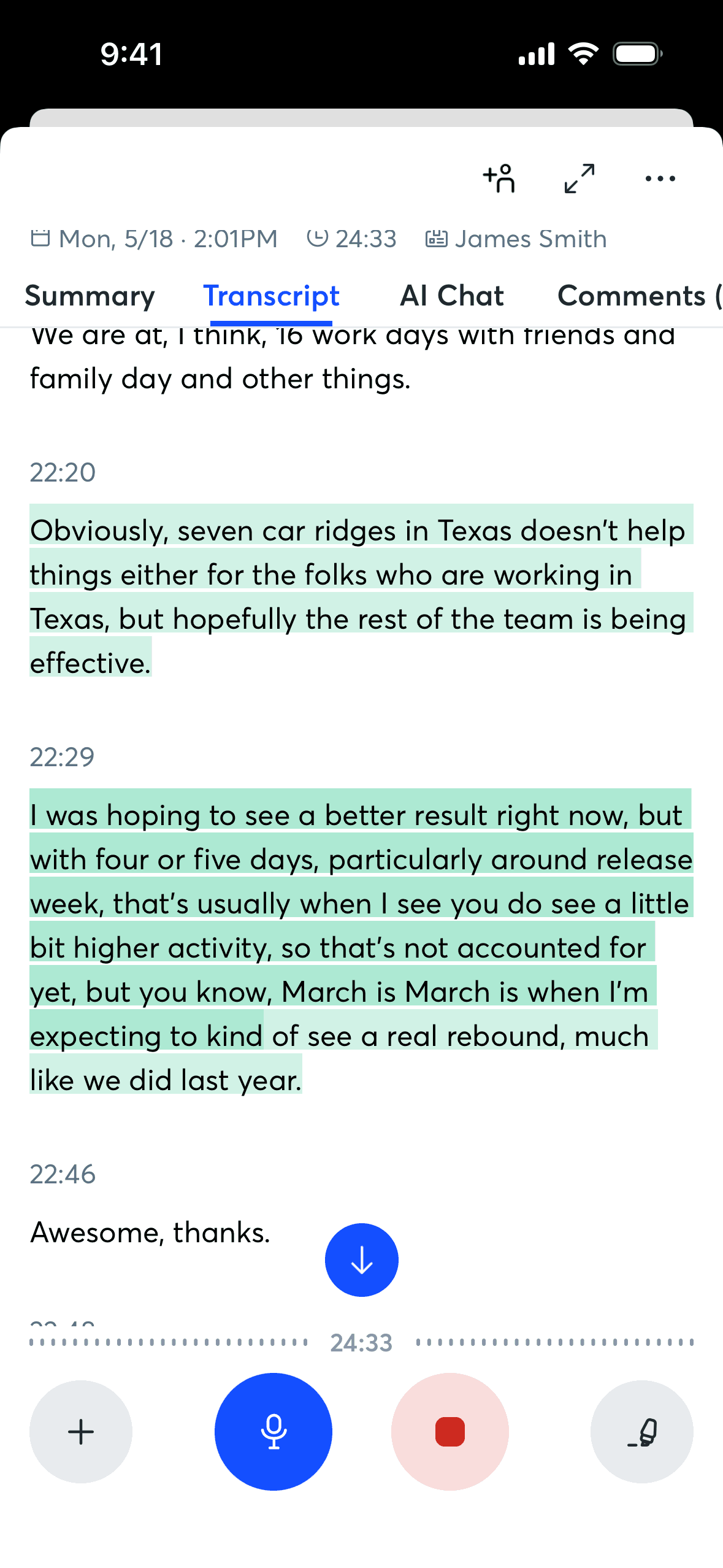 Otter.ai iOS AI interface screenshot 1