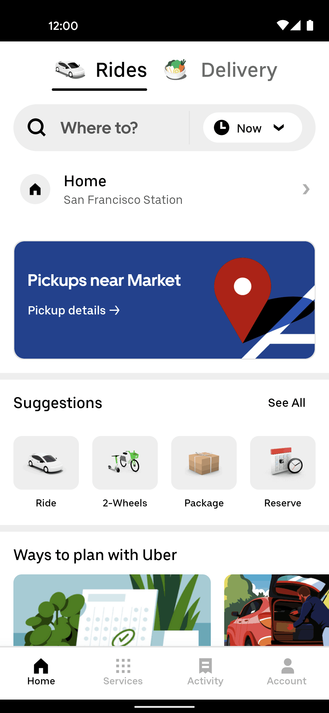 Uber Android UI design screenshot