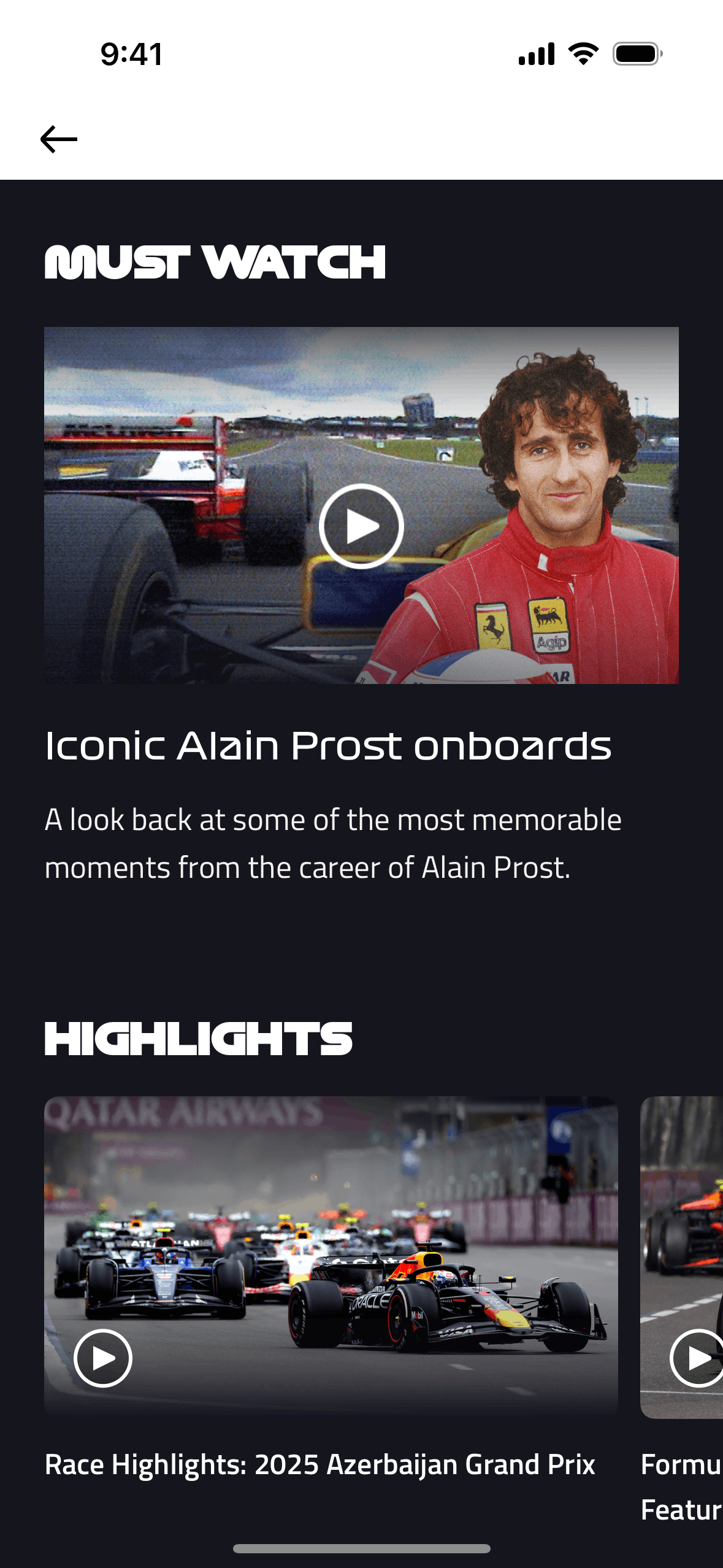 Formula 1® iOS Sports interface screenshot 22