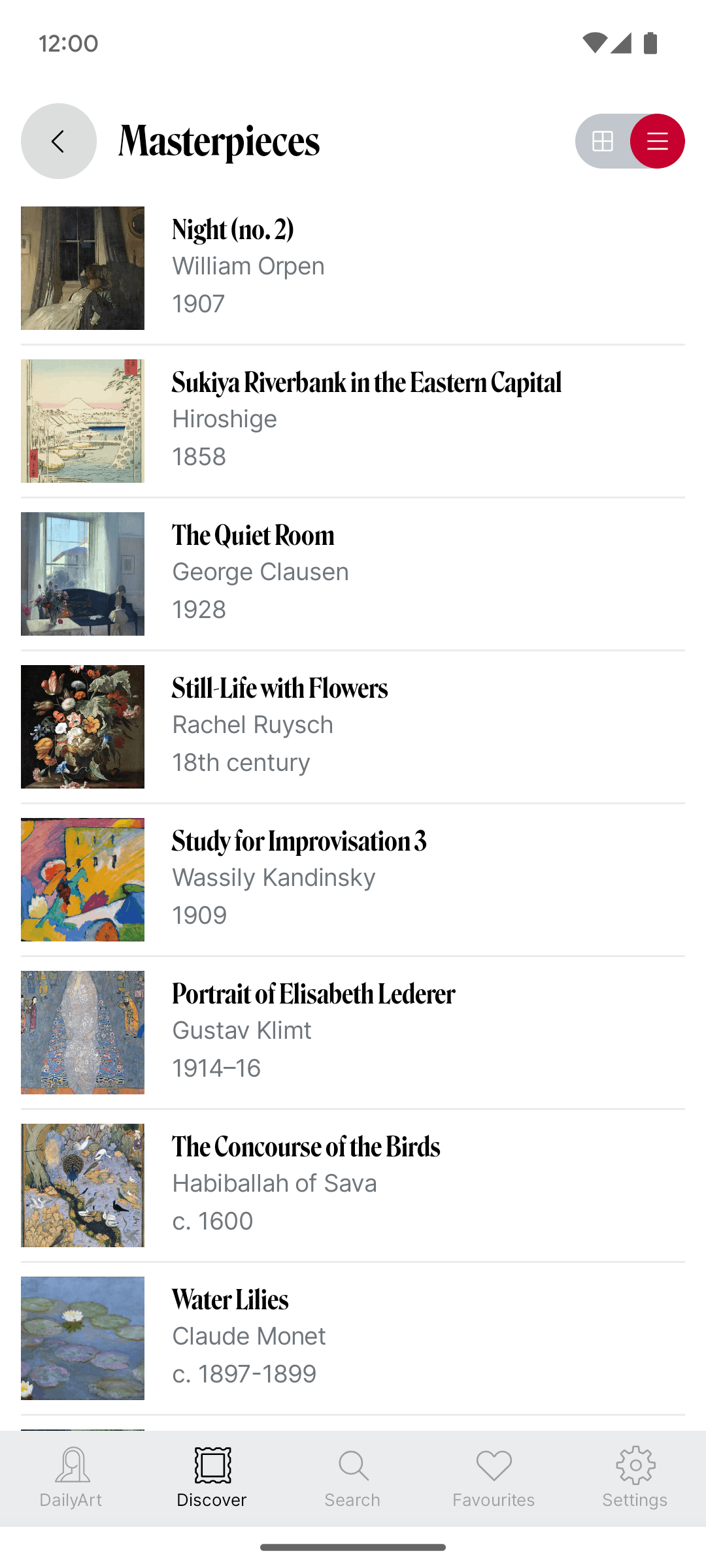 DailyArt Android Education interface screenshot 1