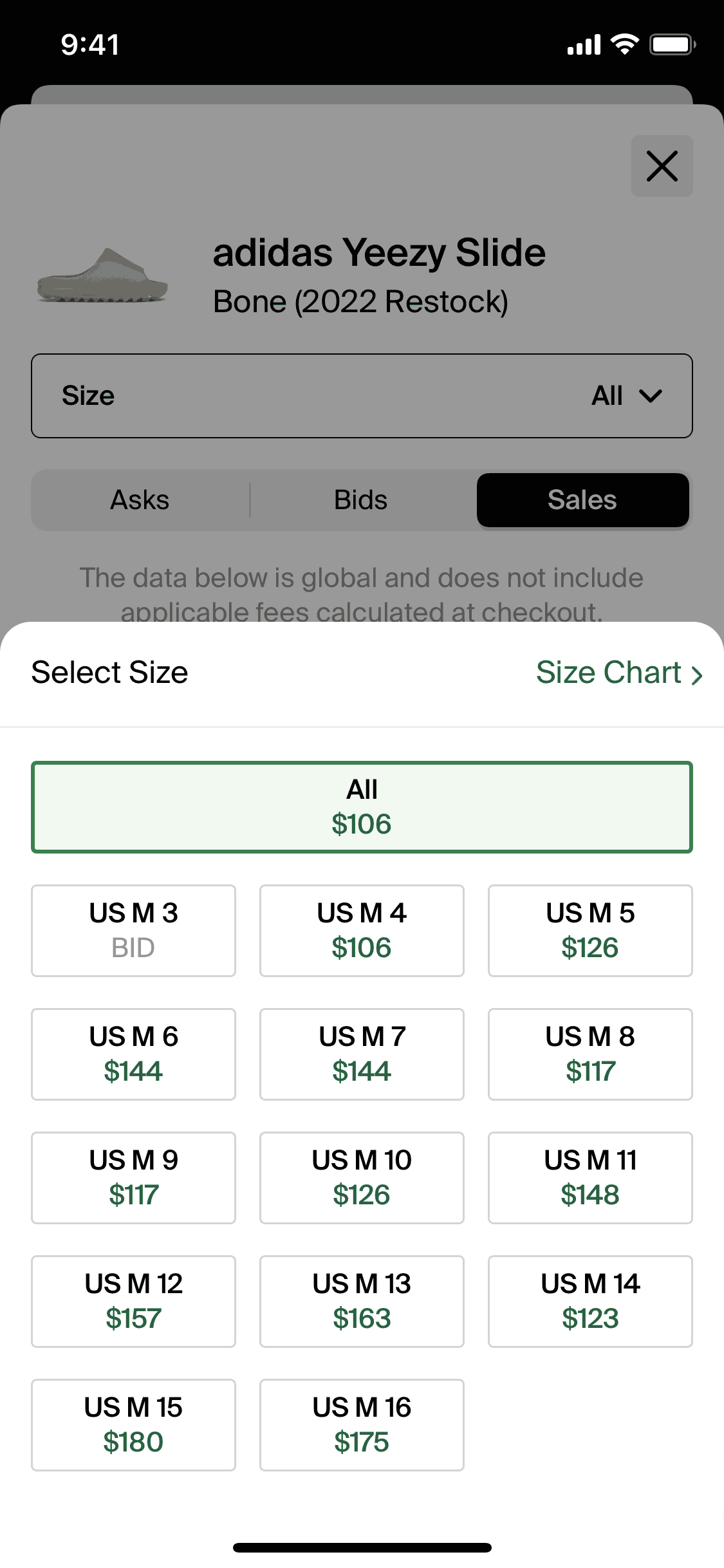 Select size on StockX (ios) screen 2