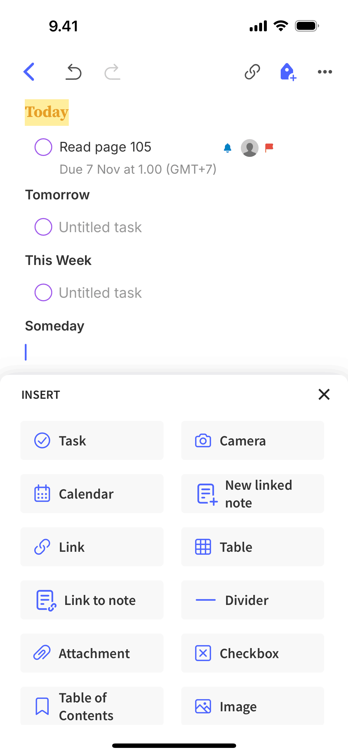 Insert on Evernote (ios) screen 2