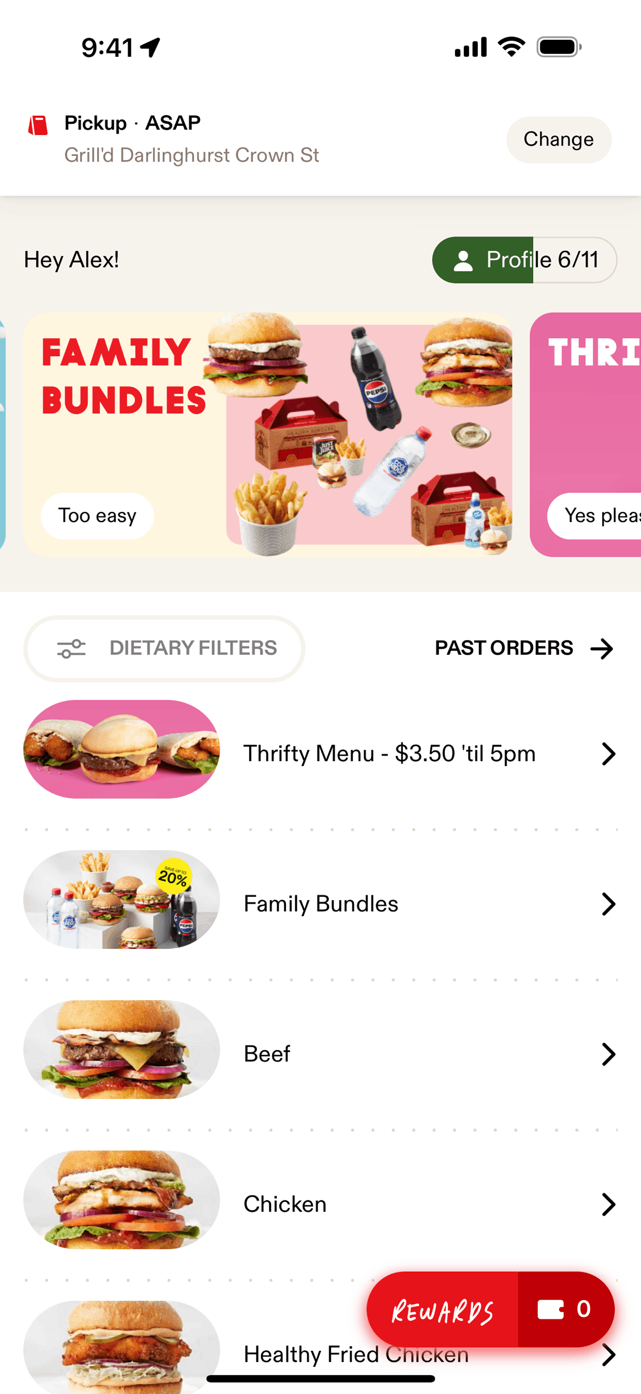 Grill'd iOS Food & Drink interface screenshot 1