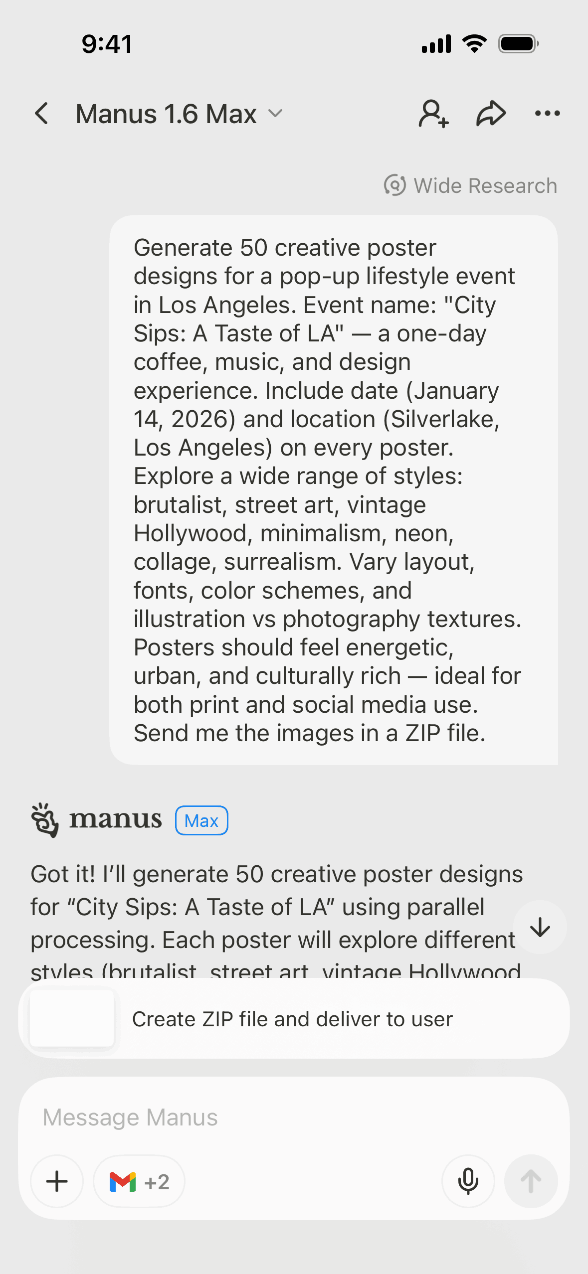 Manus iOS AI interface screenshot 14