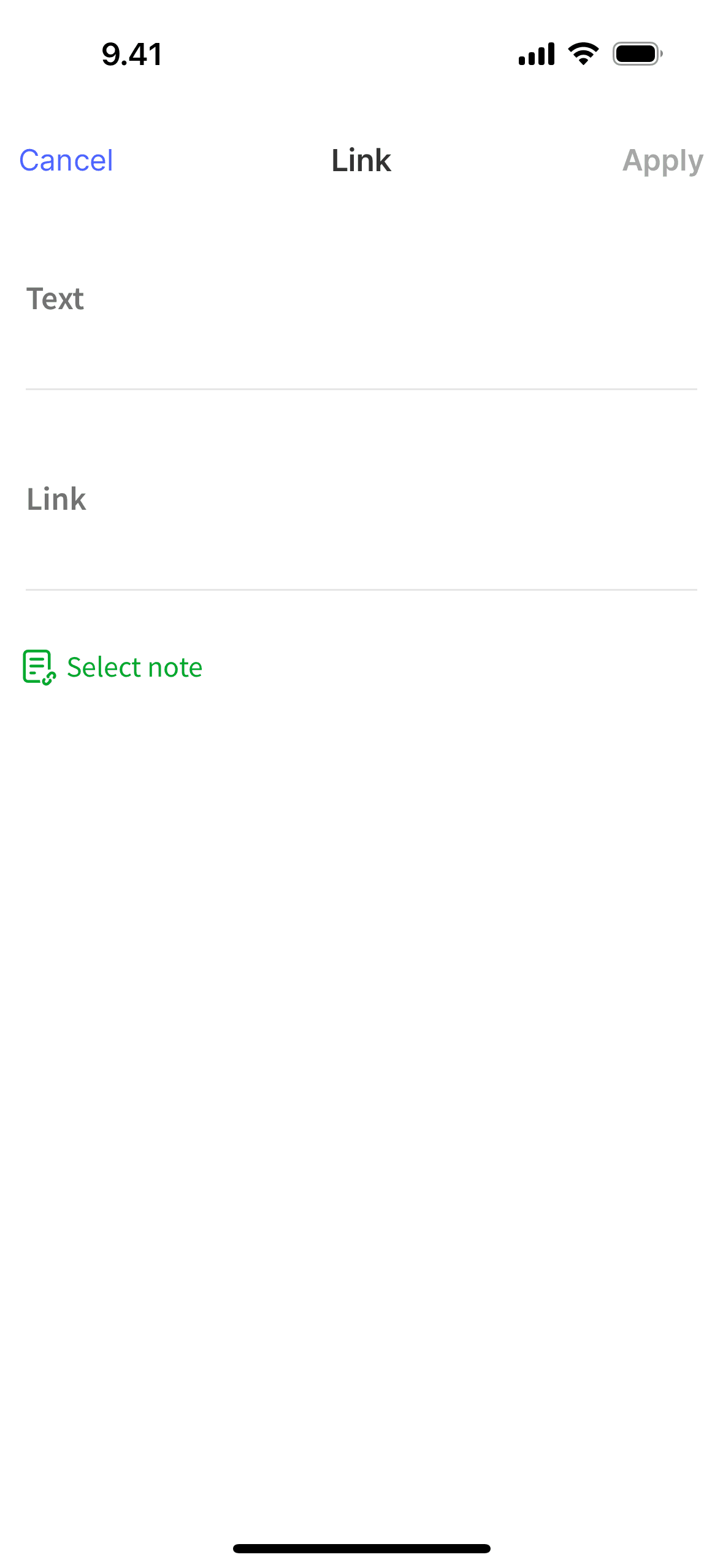 Linking a note on Evernote (ios) screen 2