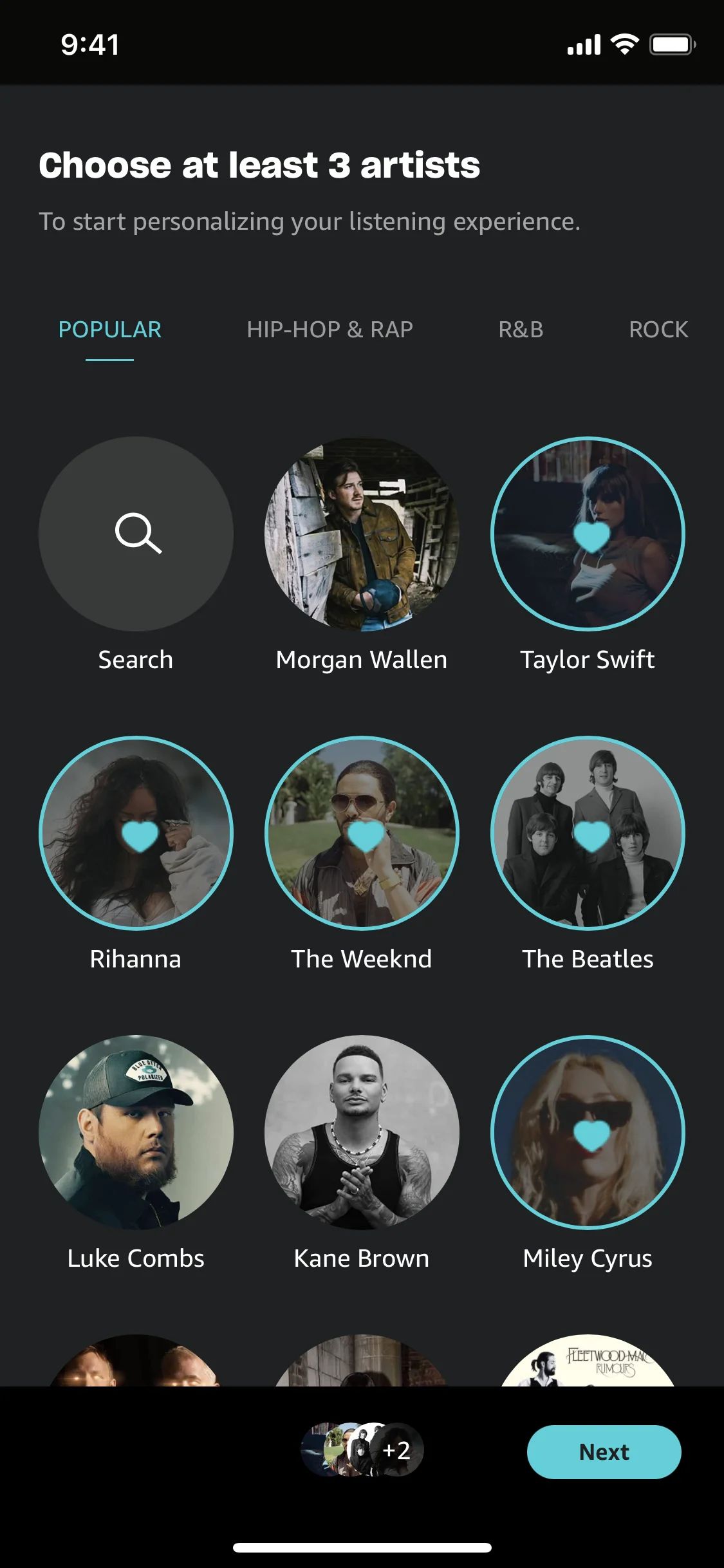 Personalizing listening experience on Amazon Music (ios) screen 2