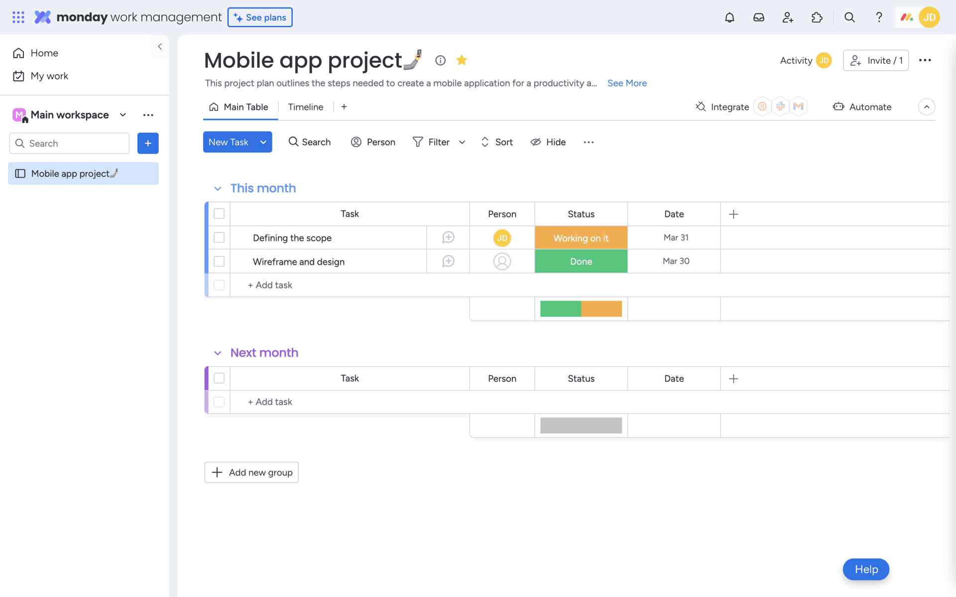 monday.com Web Collaboration interface screenshot 2