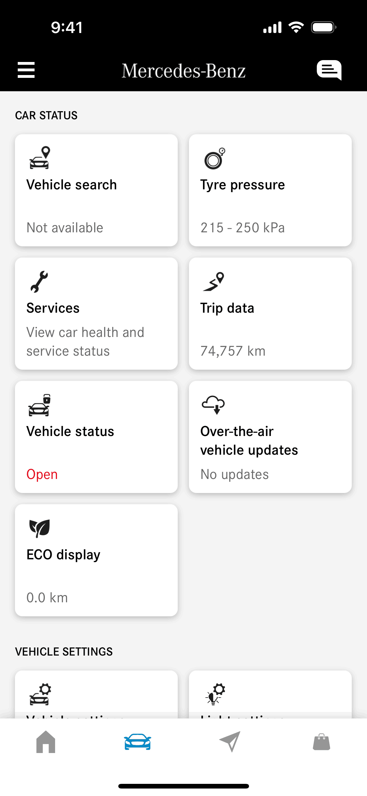 Mercedes-Benz iOS Lifestyle interface screenshot 1