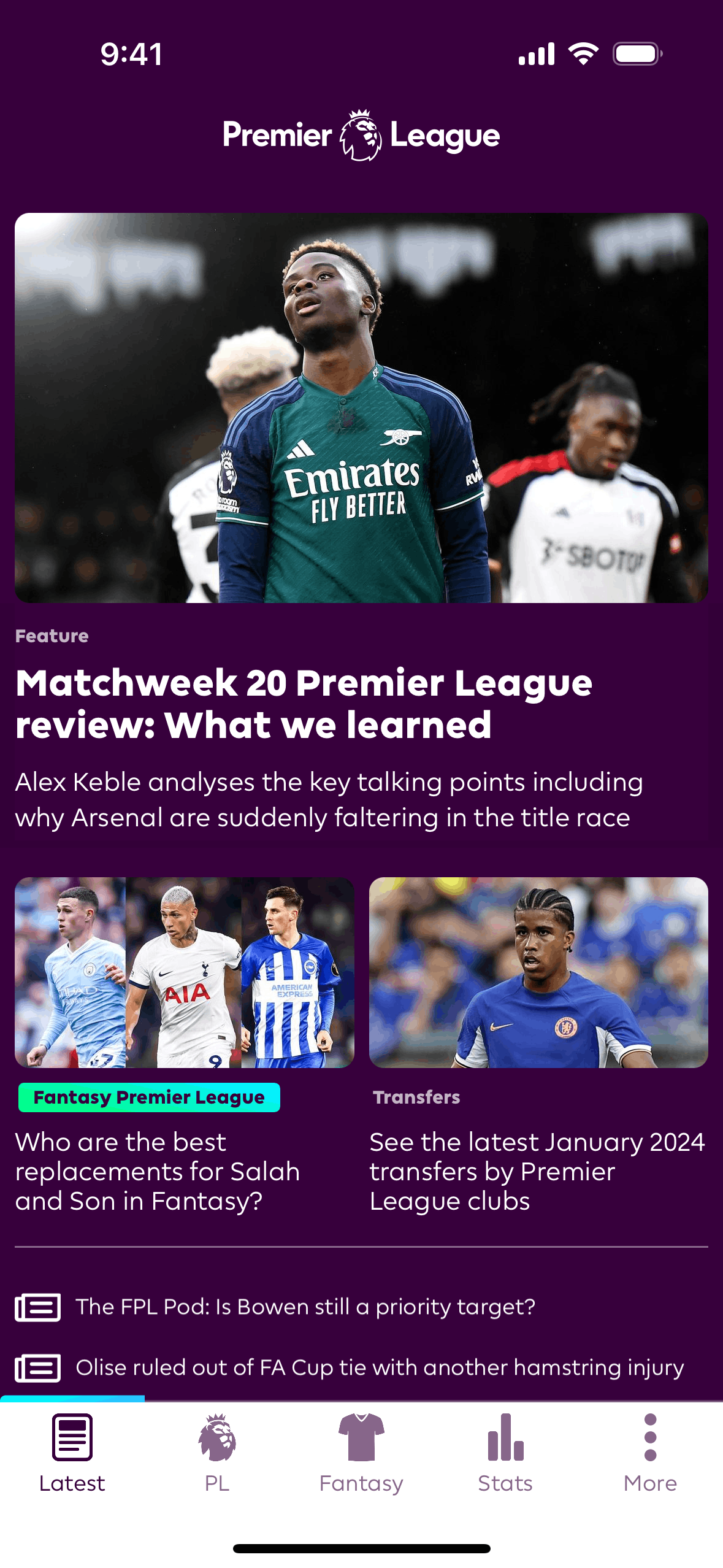 Premier League iOS Sports interface screenshot 1