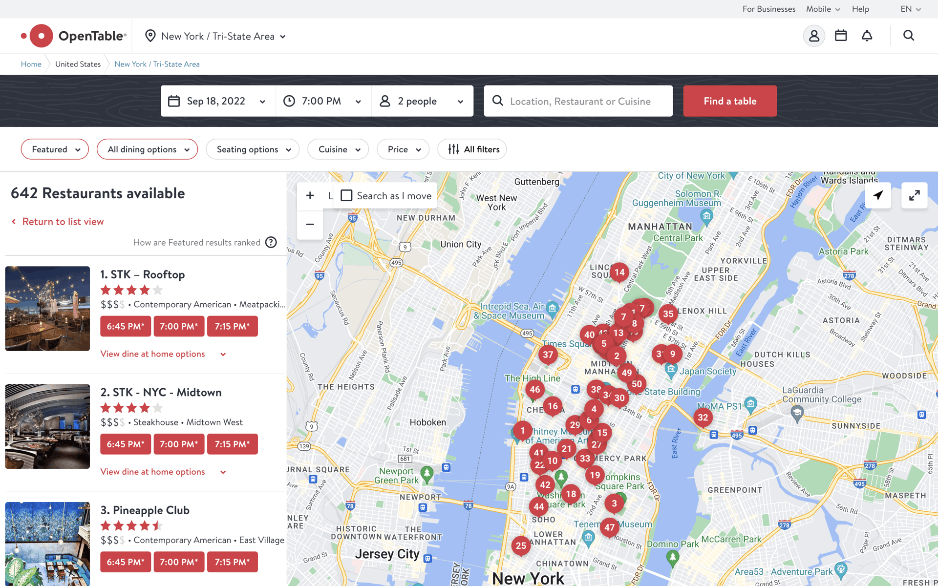 OpenTable Web Food & Drink interface screenshot 1