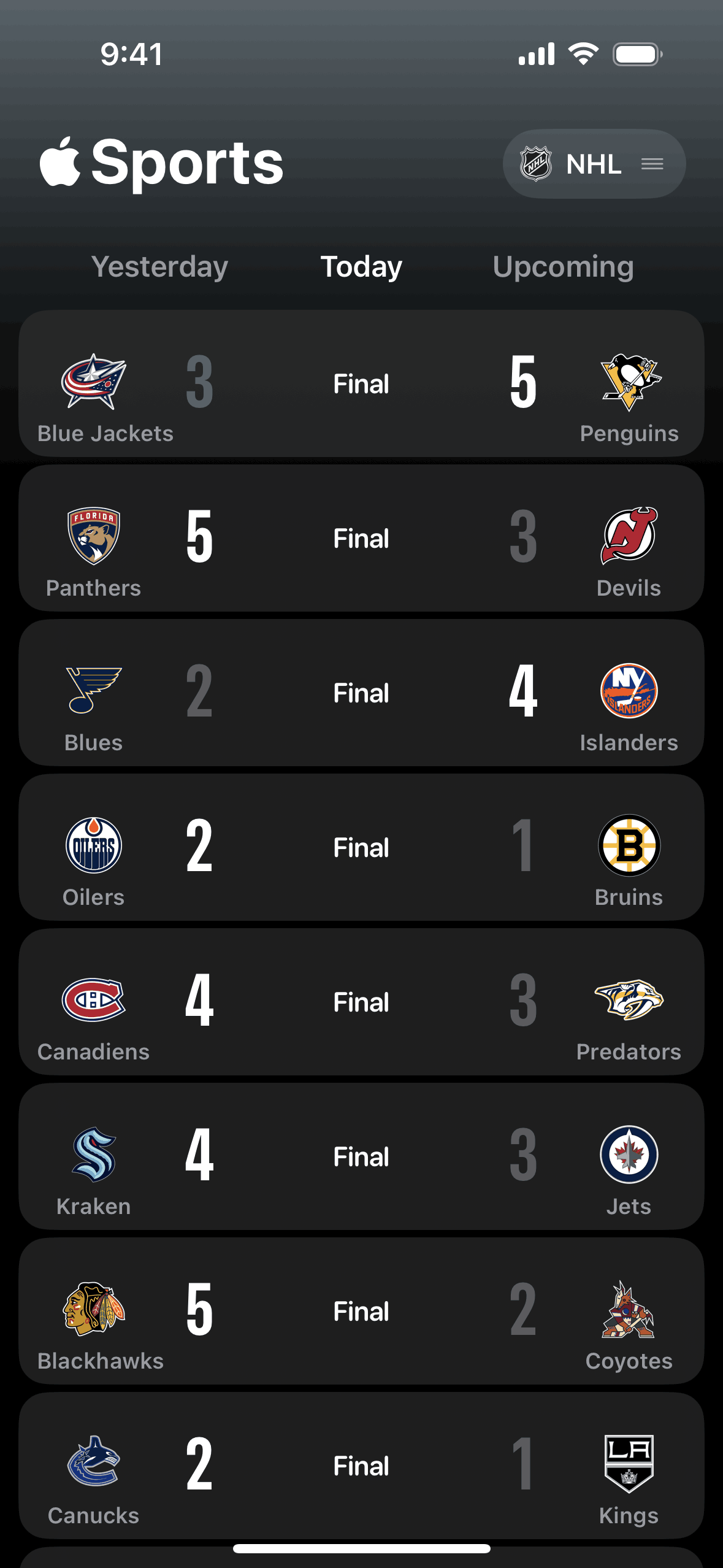 Apple Sports iOS Sports interface screenshot 9