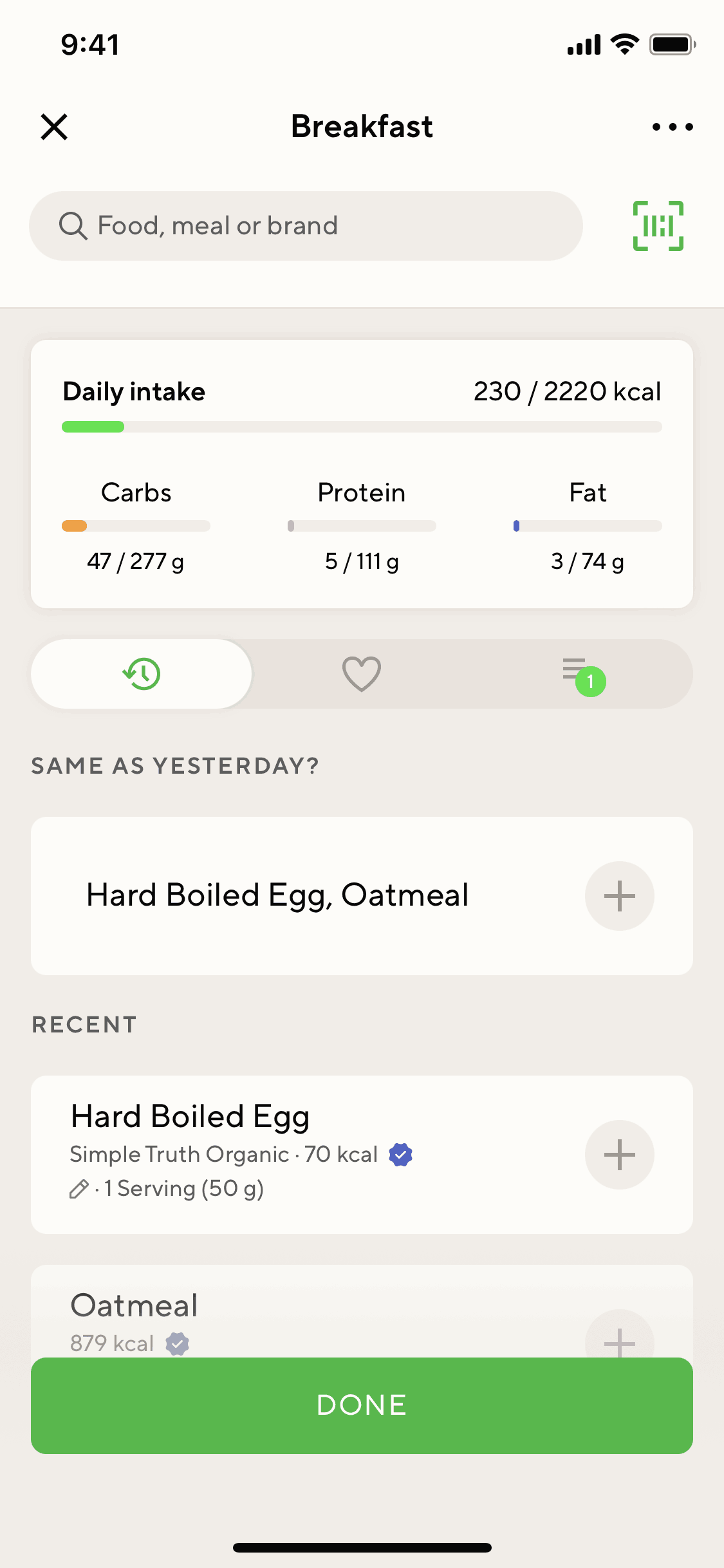 Lifesum iOS Health & Fitness interface screenshot 2