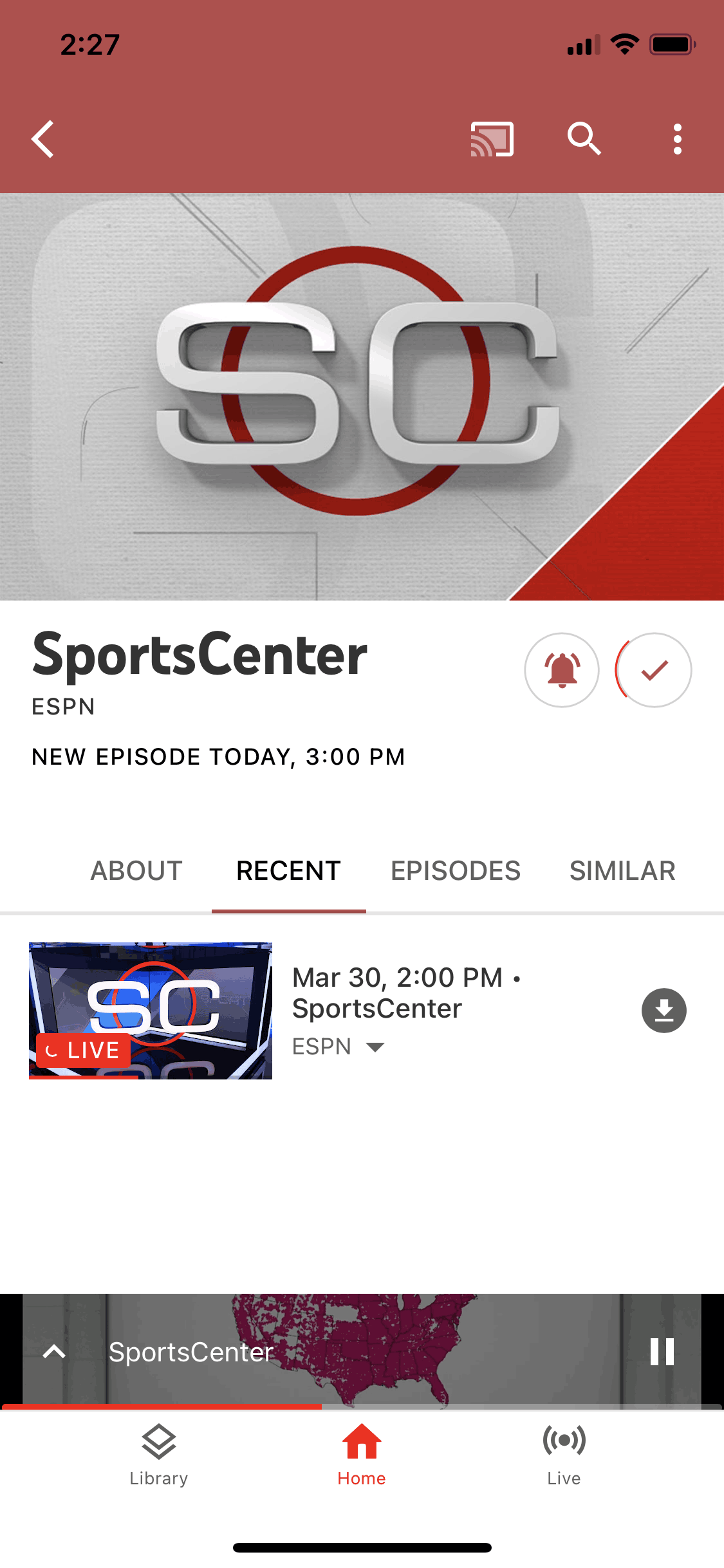 Go to SportsCenter on YouTube TV (ios) screen 2