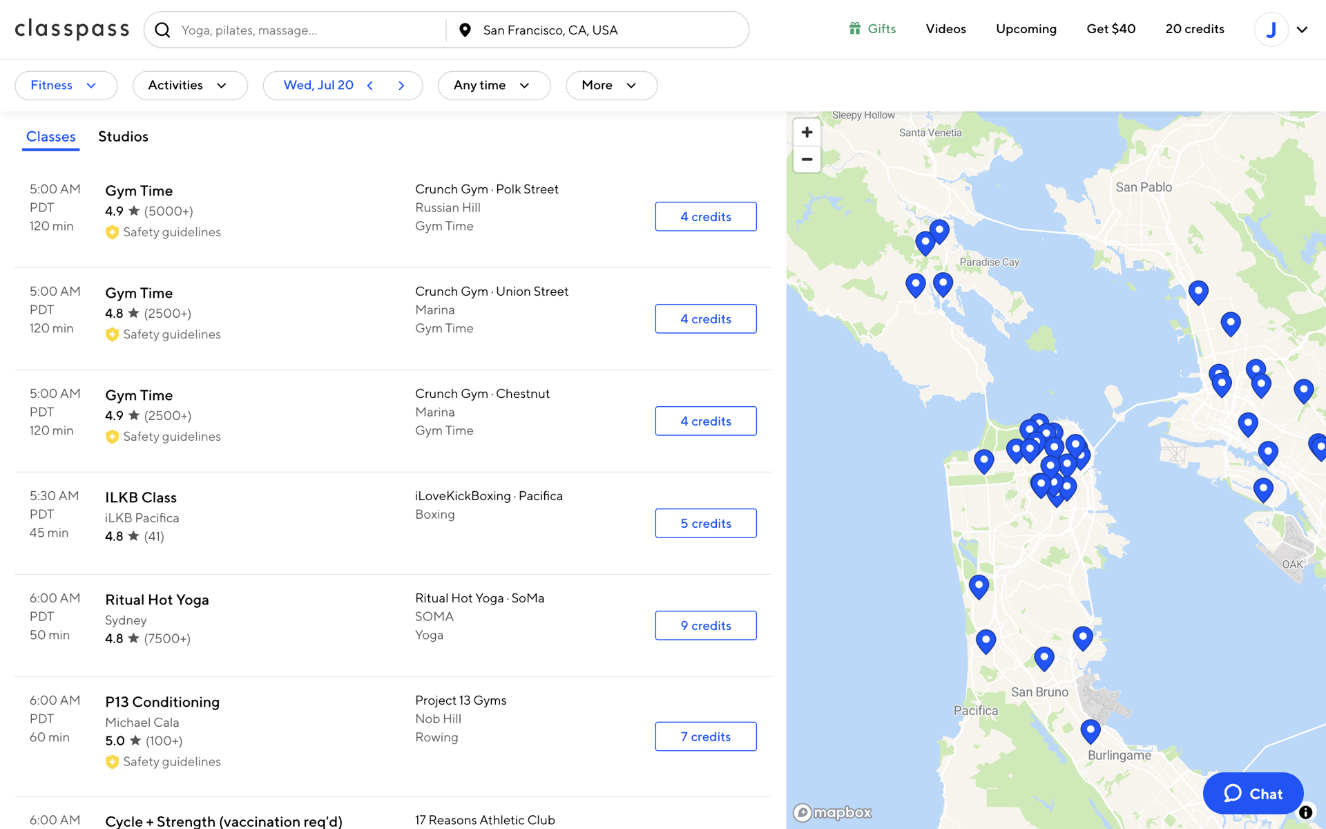 ClassPass Web Health & Fitness interface screenshot 1