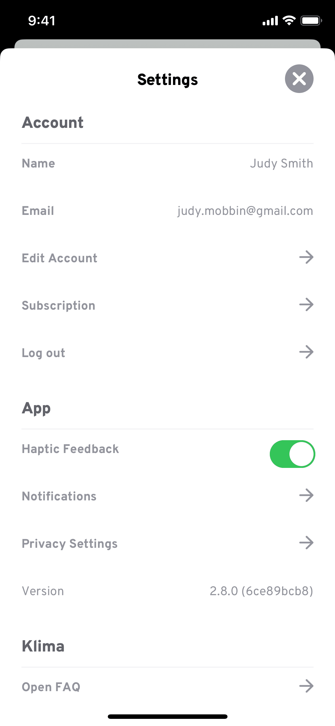 Klima iOS Lifestyle interface screenshot 9