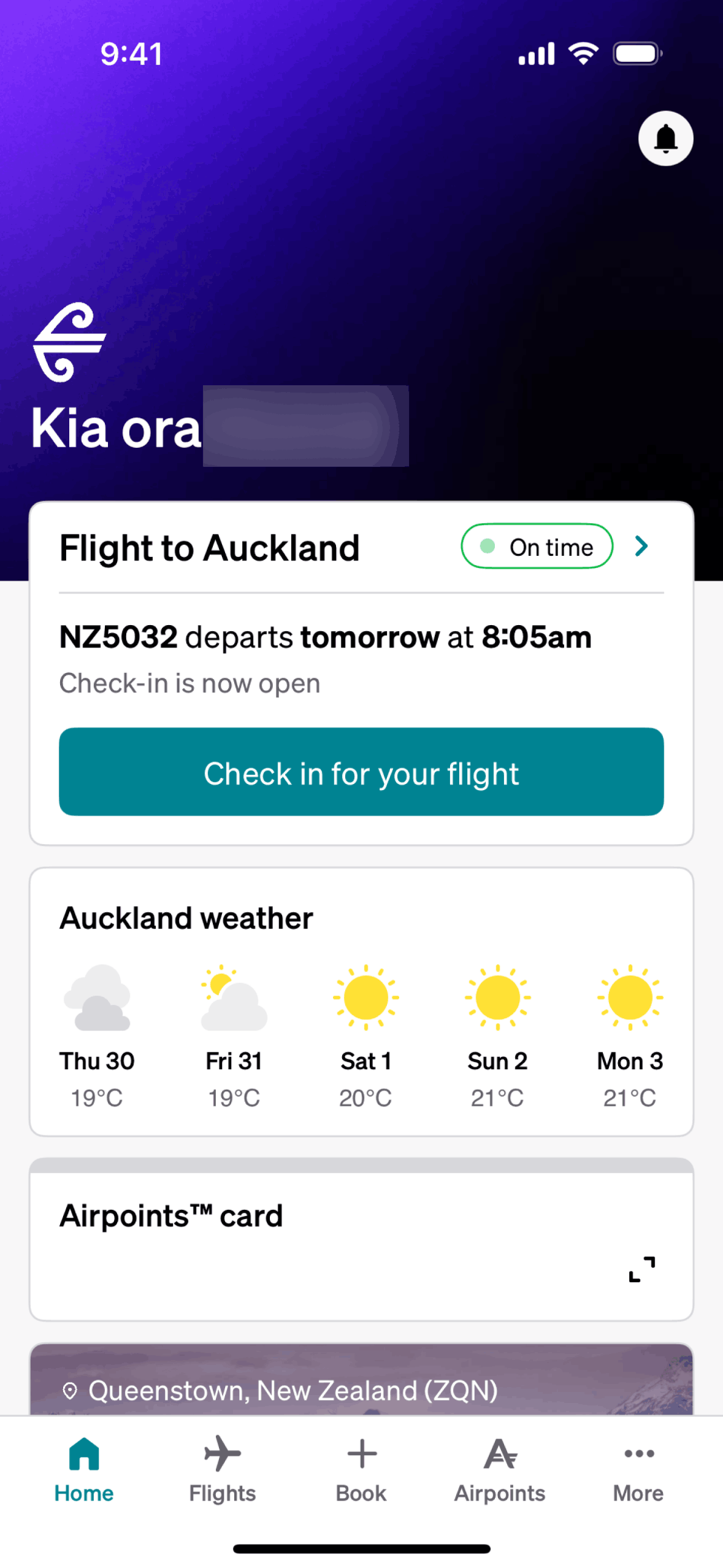 Air NZ iOS Travel & Transportation interface screenshot 1
