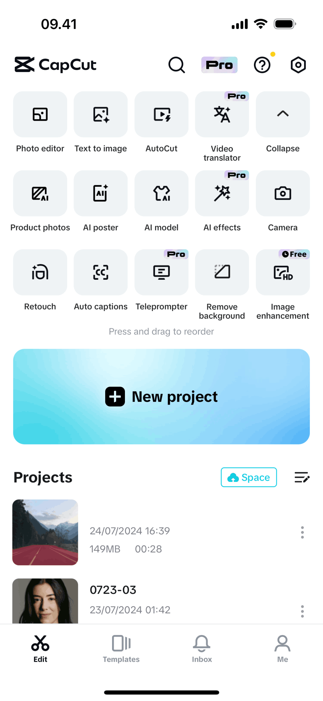 CapCut iOS Photo & Video interface screenshot 2