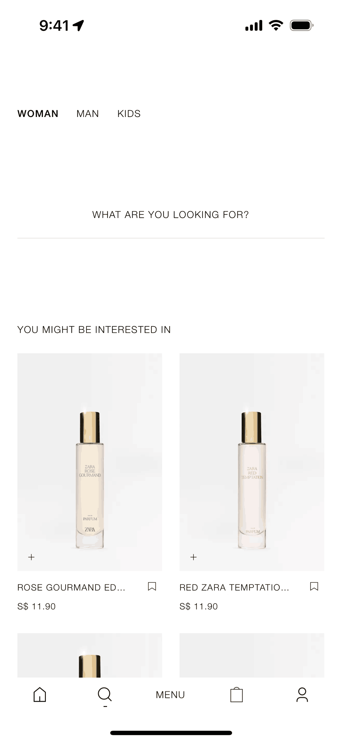 Searching Zara on ZARA (ios) screen 2
