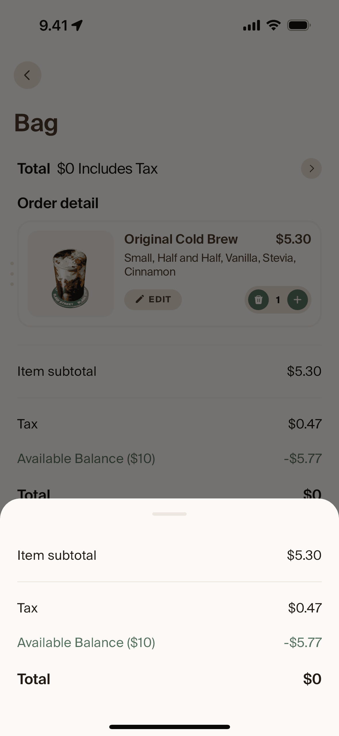 Price detail on Blank Street (ios) screen 2