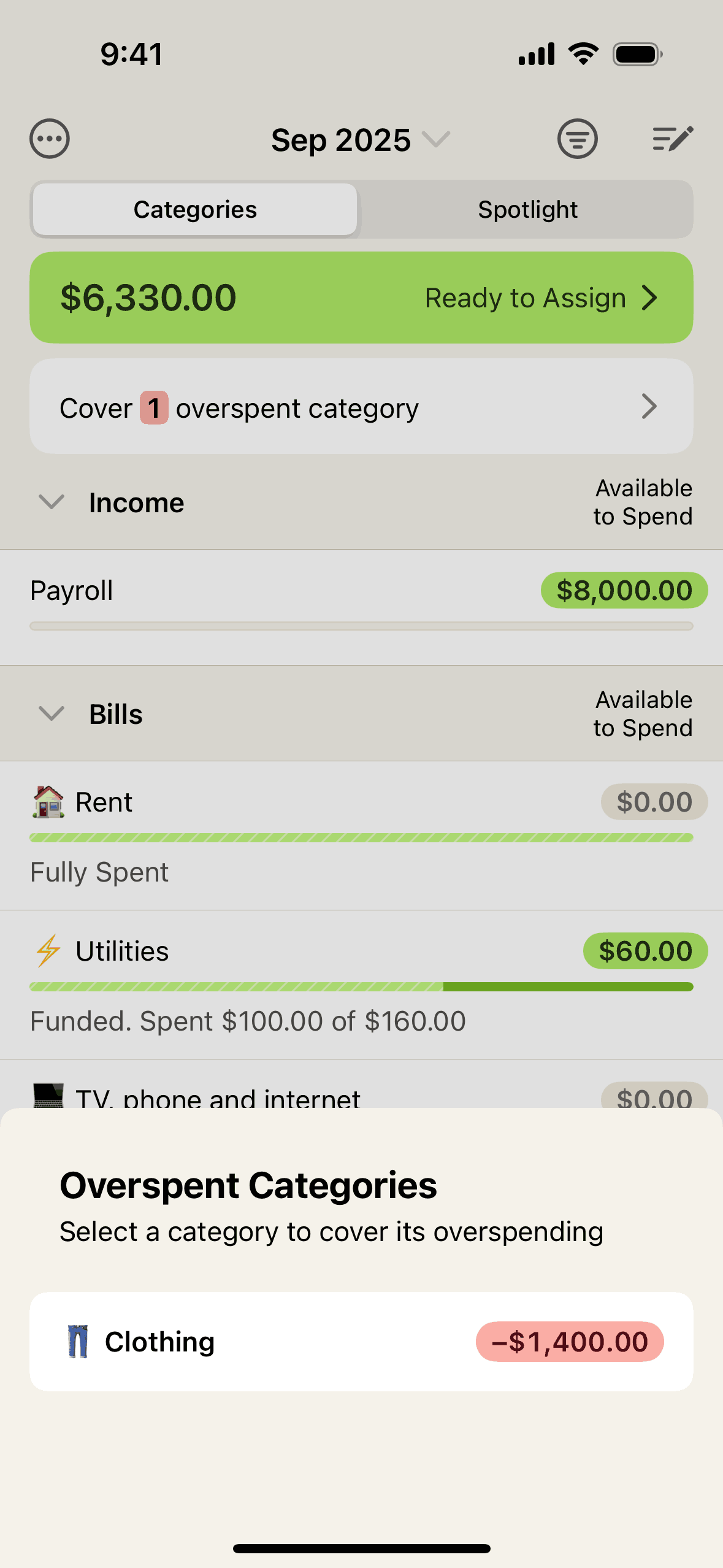 YNAB iOS Finance interface screenshot 5