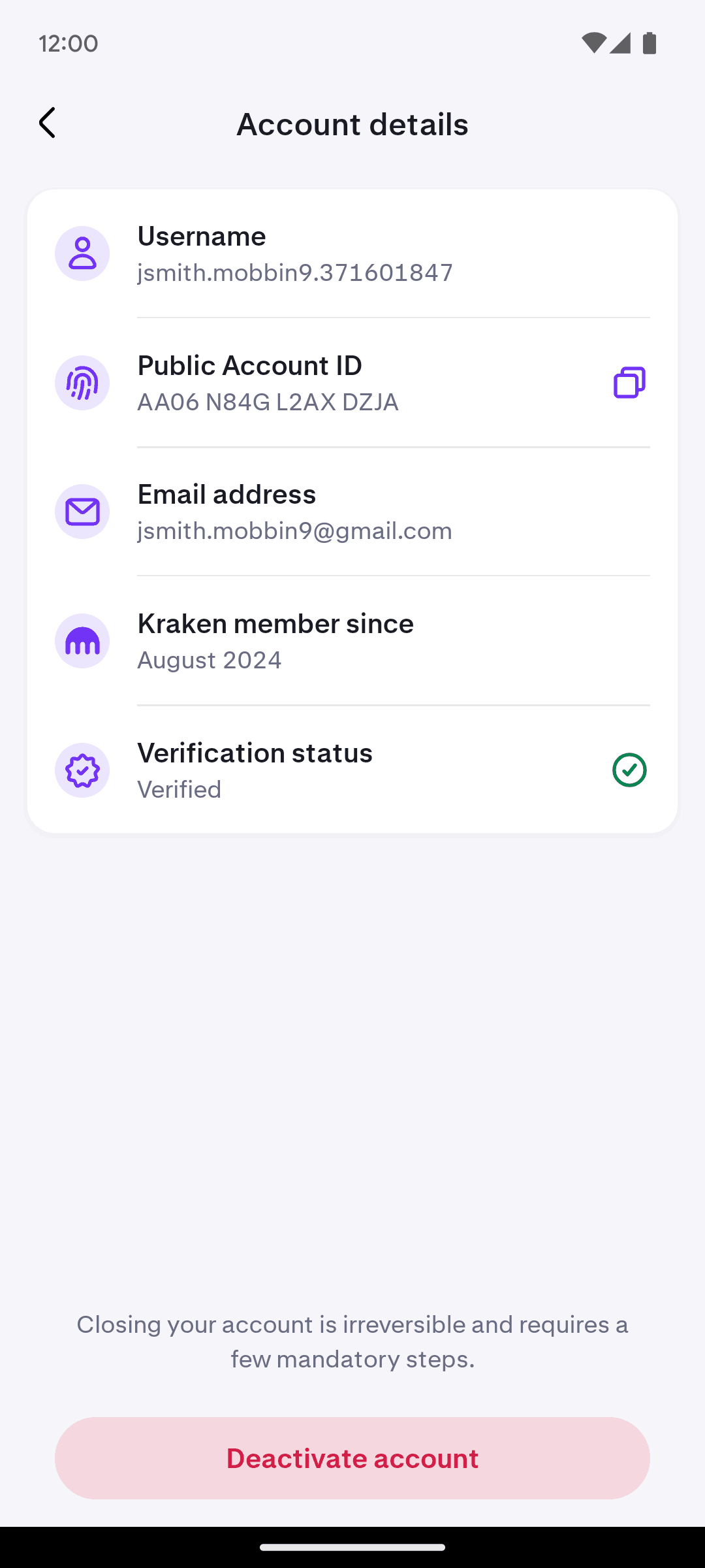 Kraken Android Finance interface screenshot 5
