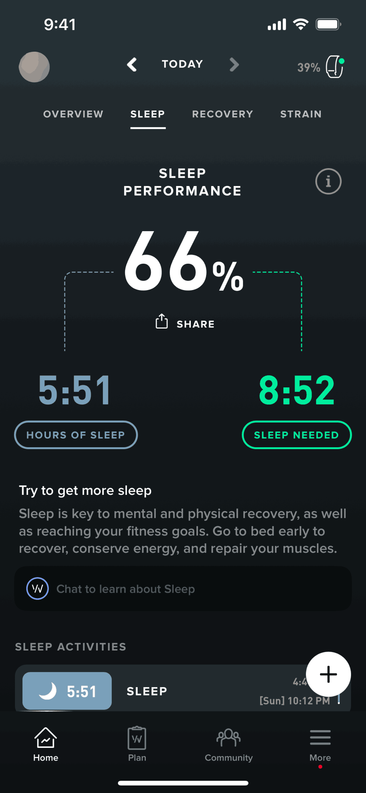 Sleep on WHOOP (ios) screen 2