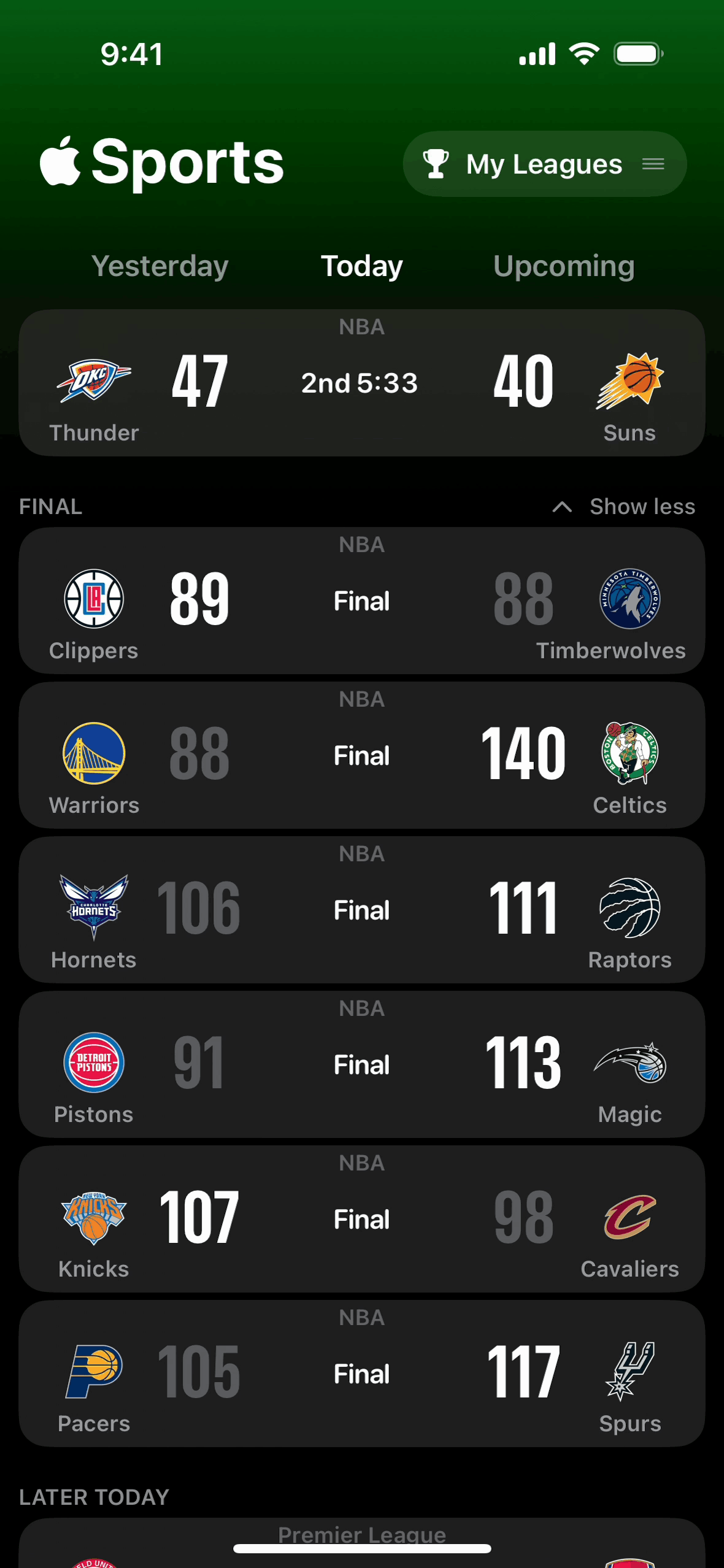 Apple Sports iOS Sports interface screenshot 1