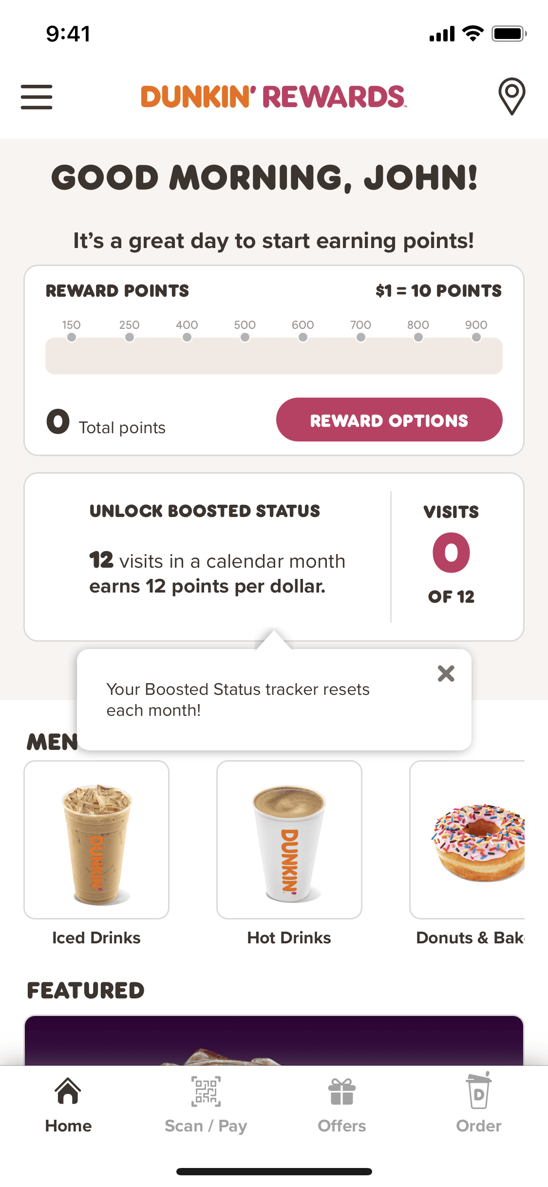 Dunkin' iOS Food & Drink interface screenshot 1