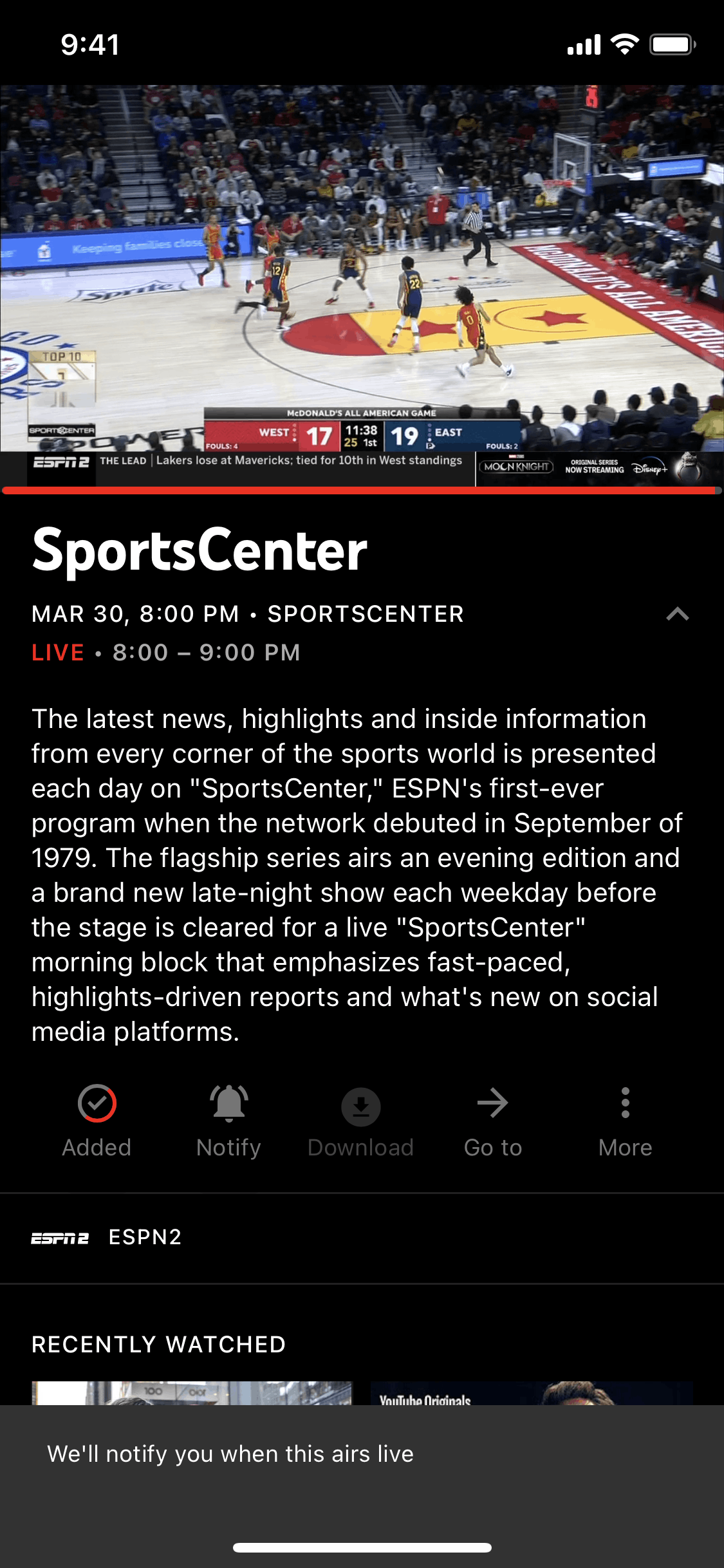 Getting notified on YouTube TV (ios) screen 2