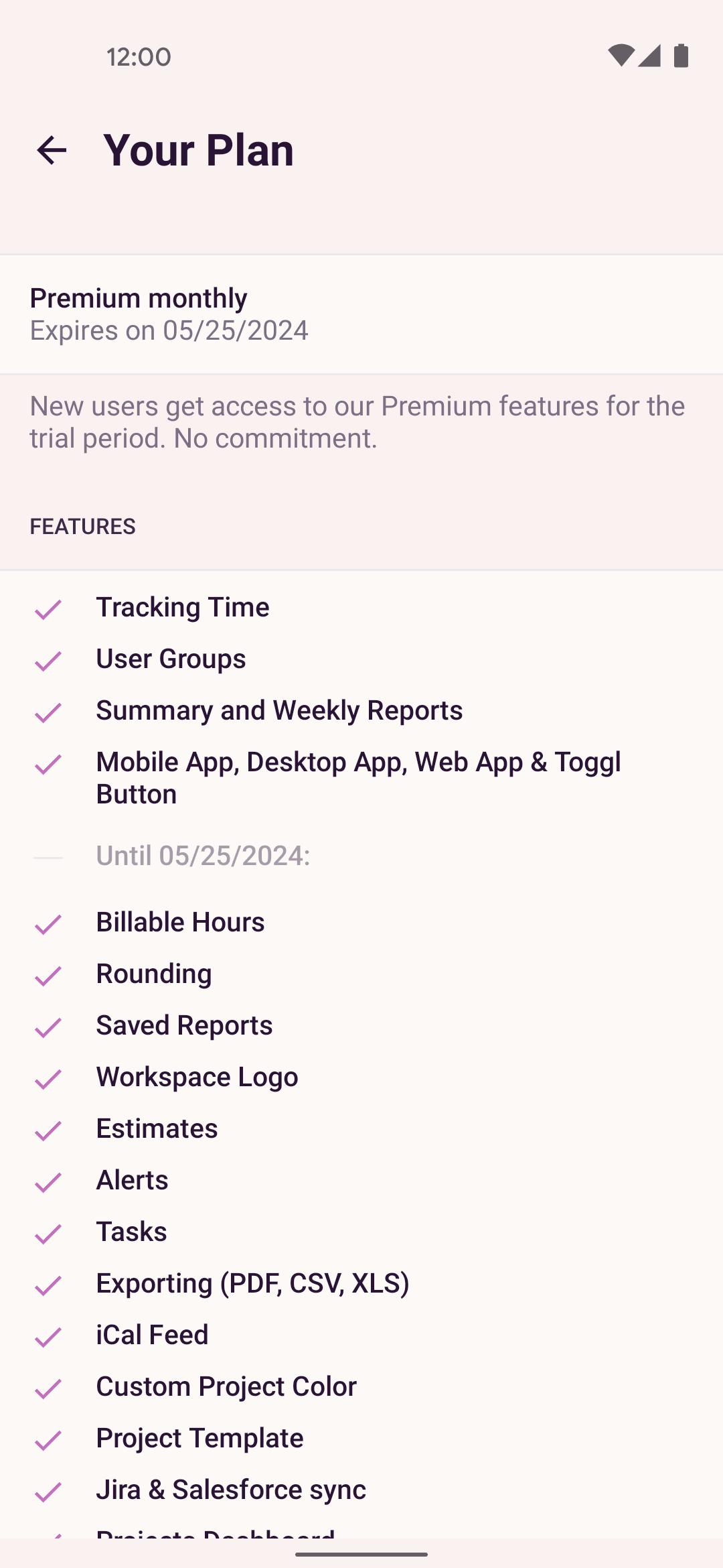 Toggl Track Android Business interface screenshot 15