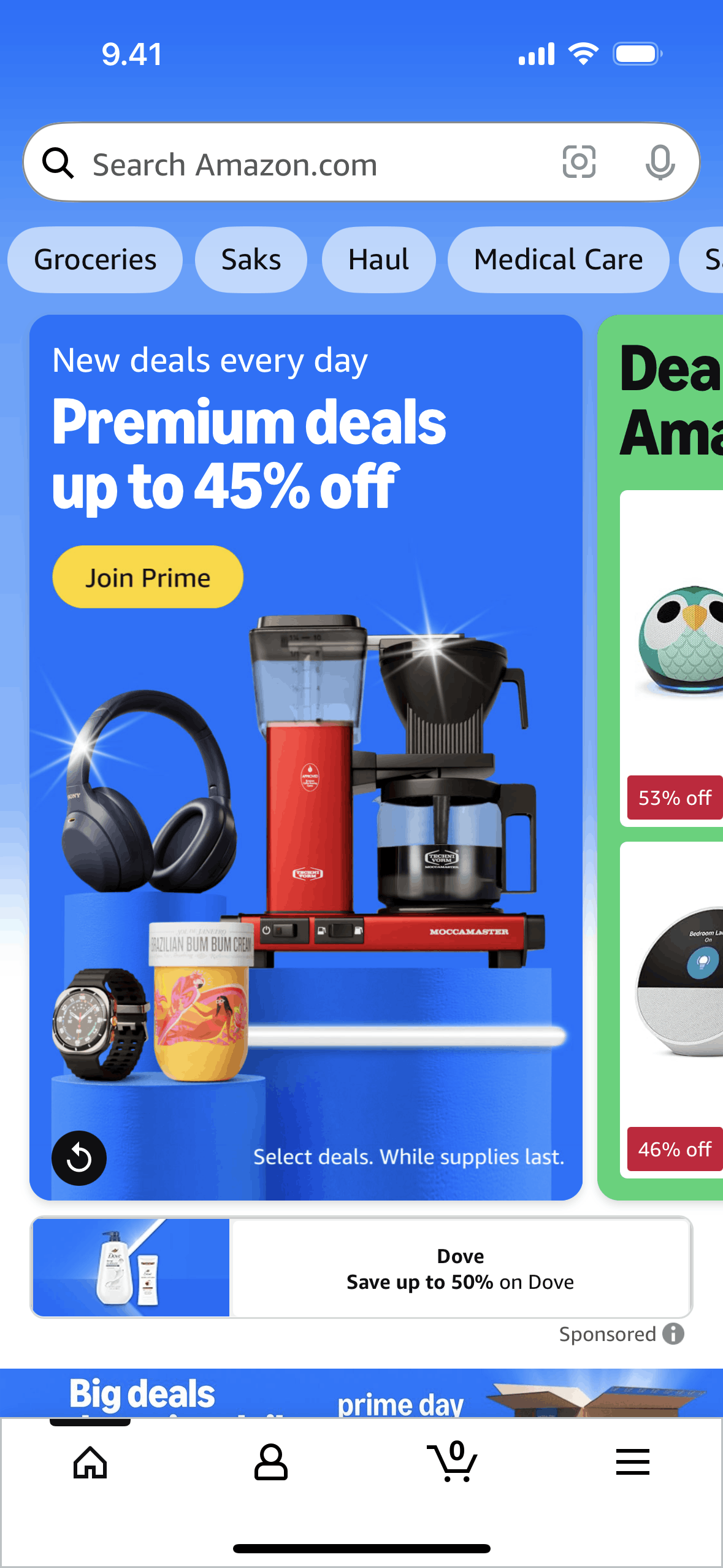 Home on Amazon Shopping (ios) screen 2