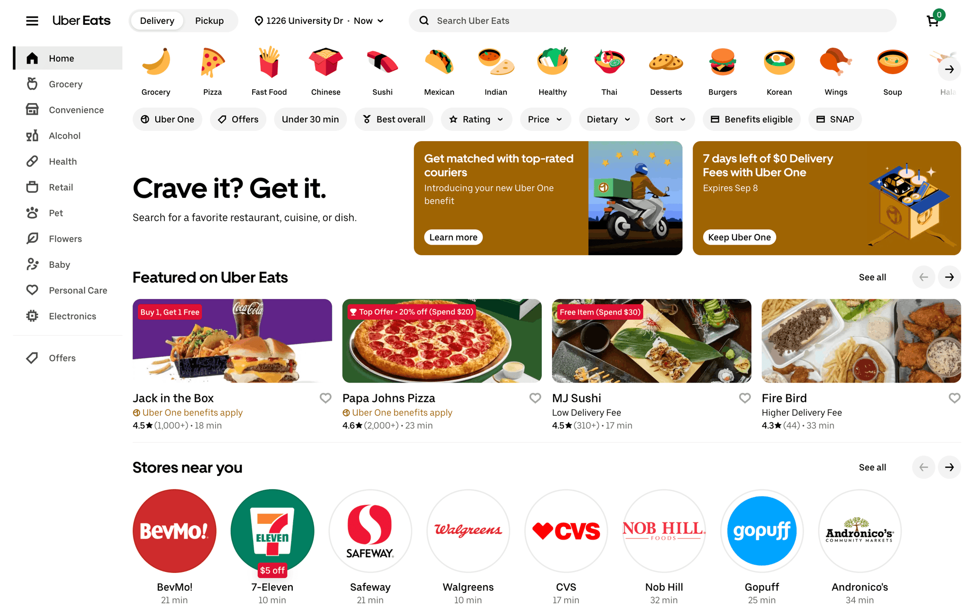 Uber Eats Web Food & Drink interface screenshot 1