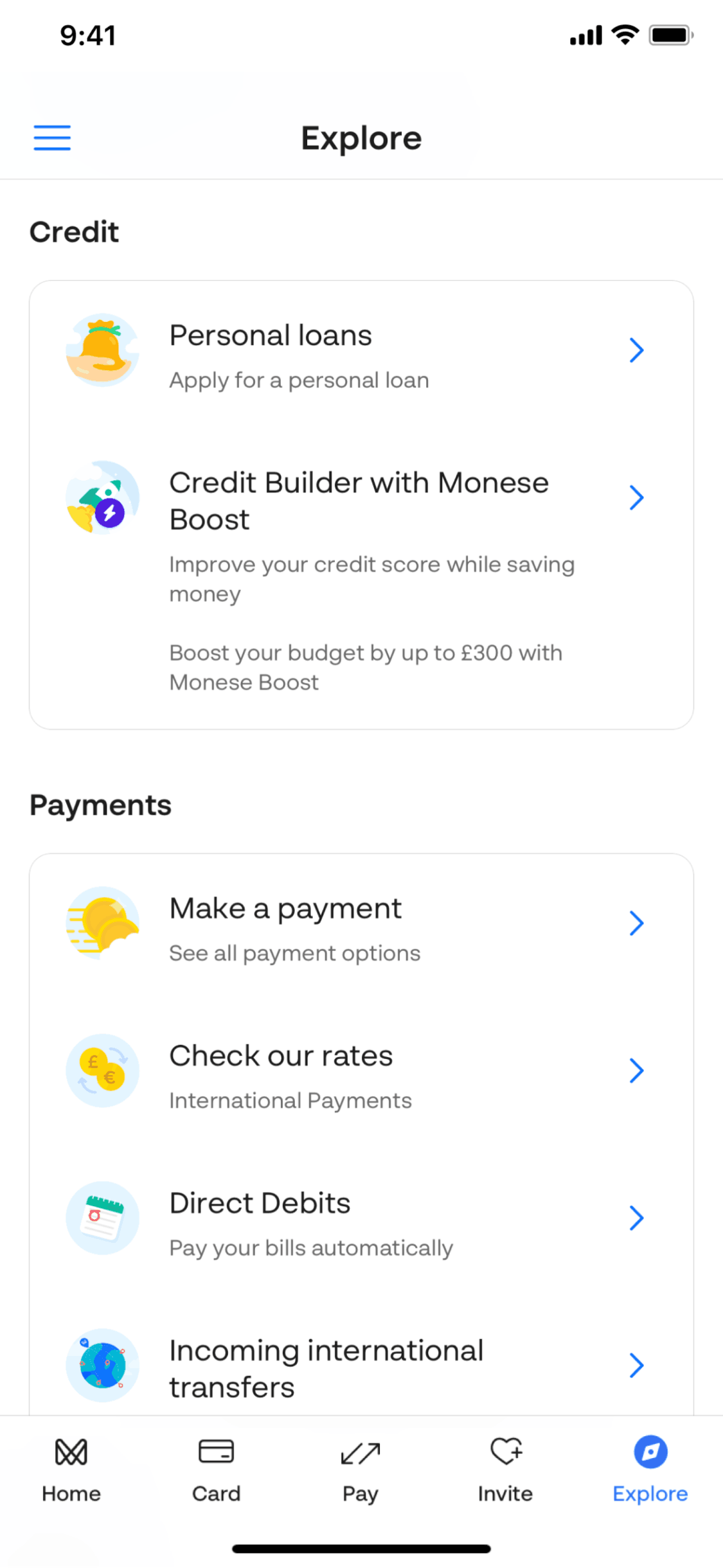 Monese iOS Finance interface screenshot 3