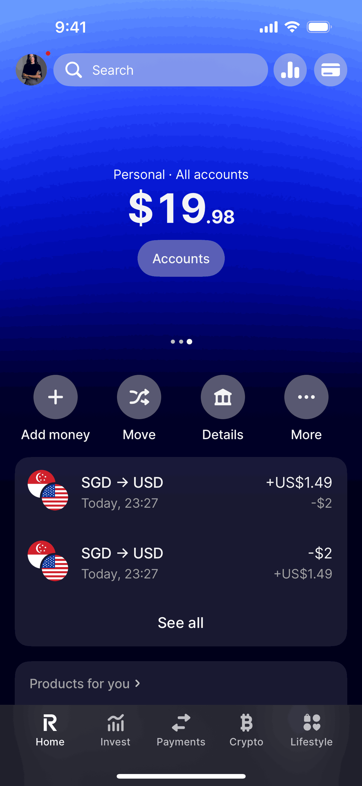 Revolut iOS UI design screenshot