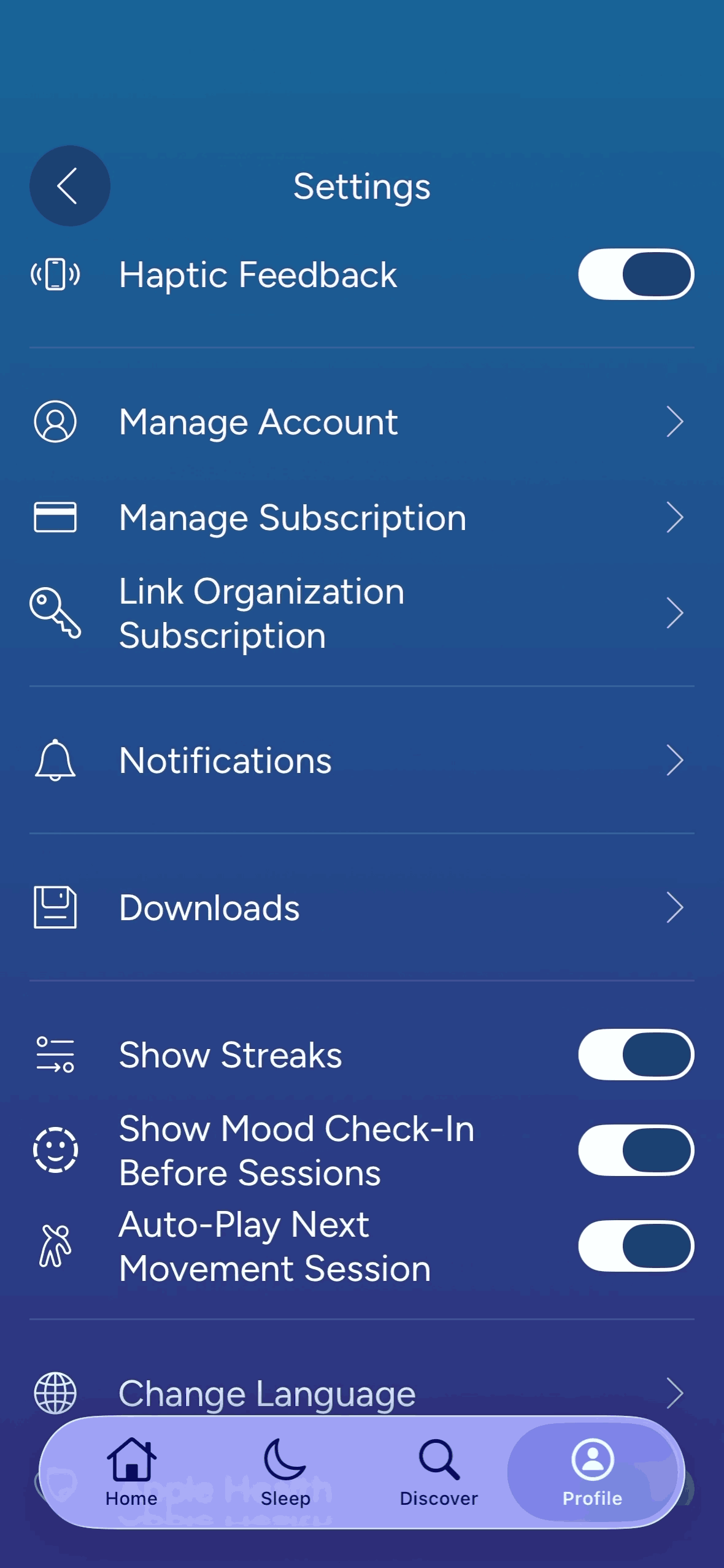 Calm iOS Health & Fitness interface screenshot 23